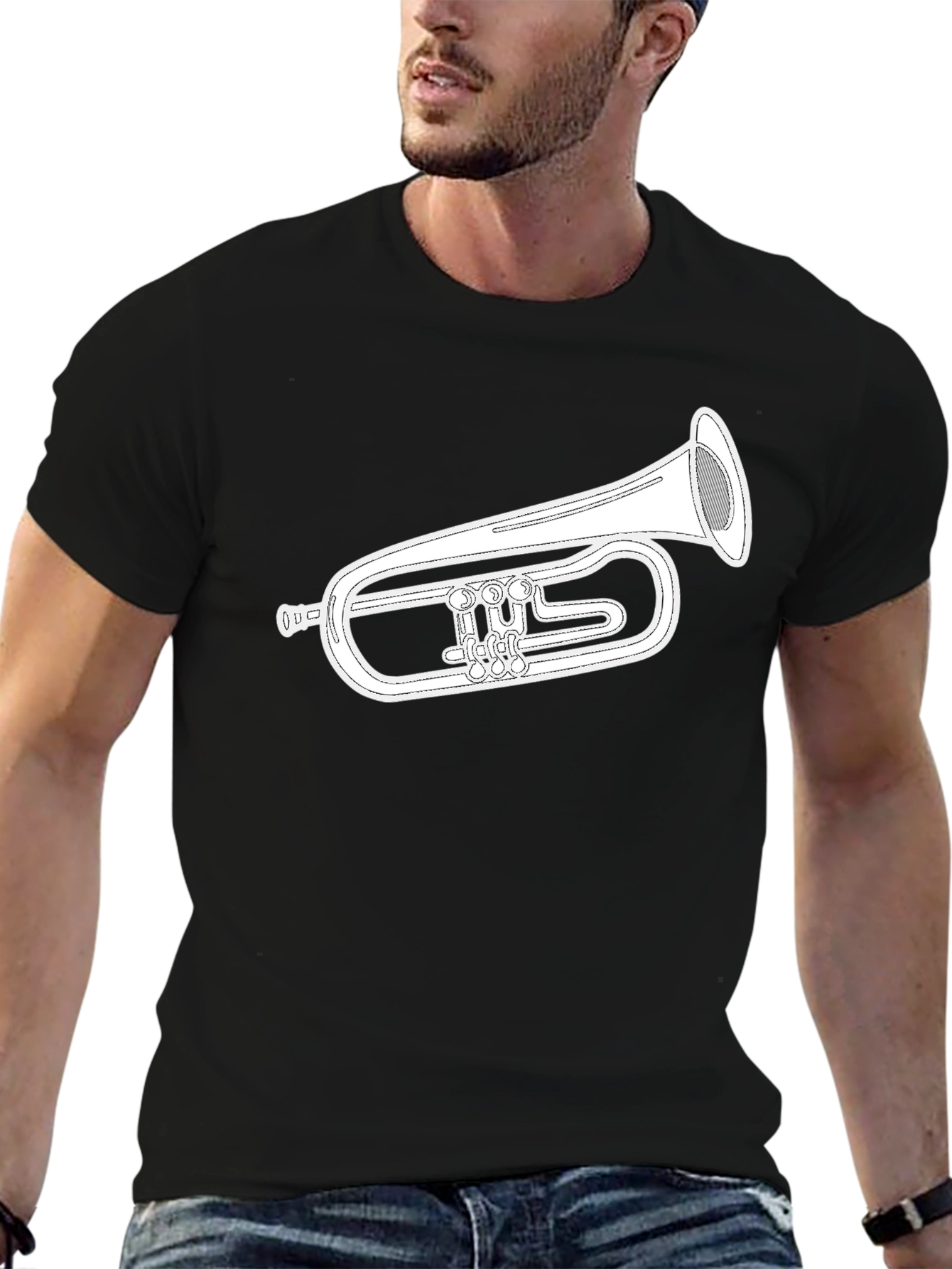 Musical Instrument T-Shirt - Black Cotton Flugelhorn Design