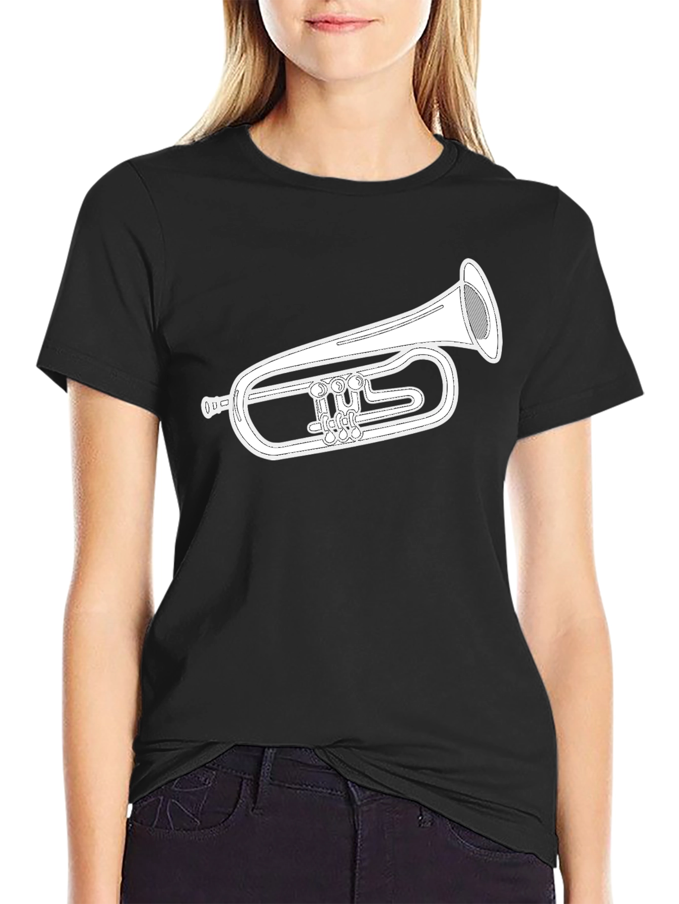 Musical Instrument T-Shirt - Black Cotton Flugelhorn Design