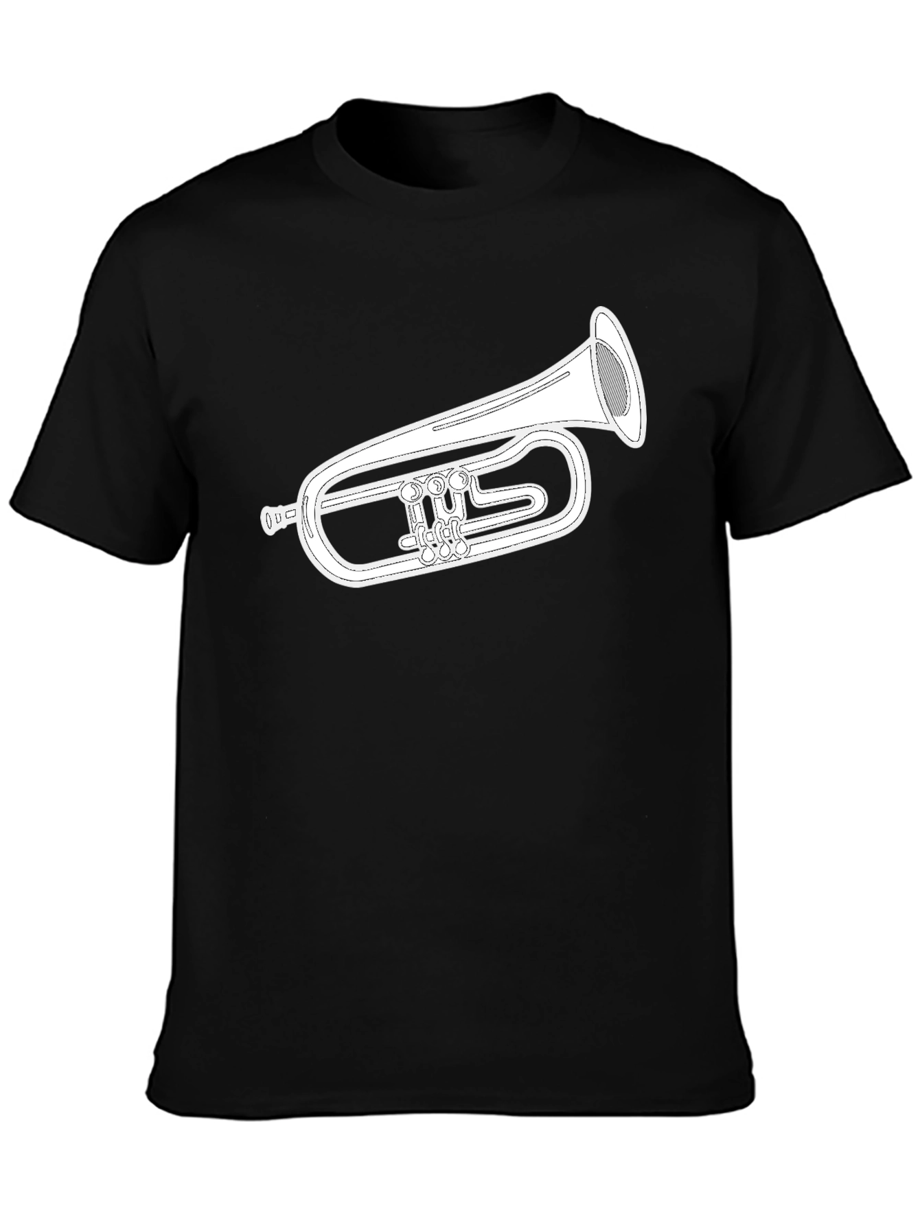 Musical Instrument T-Shirt - Black Cotton Flugelhorn Design