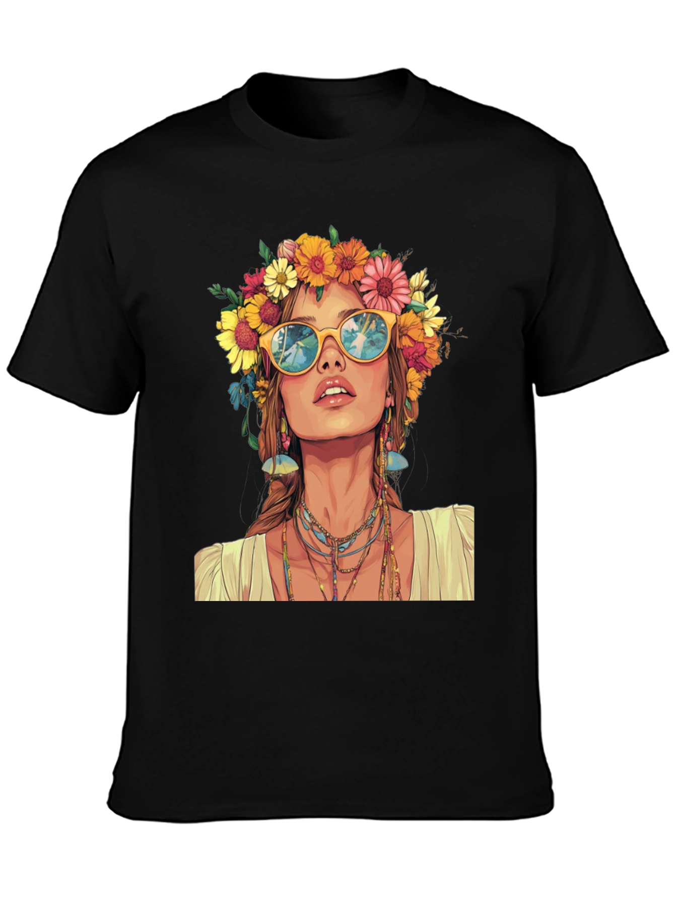 Hippie Girl Graphic T-Shirt - Flower Crown