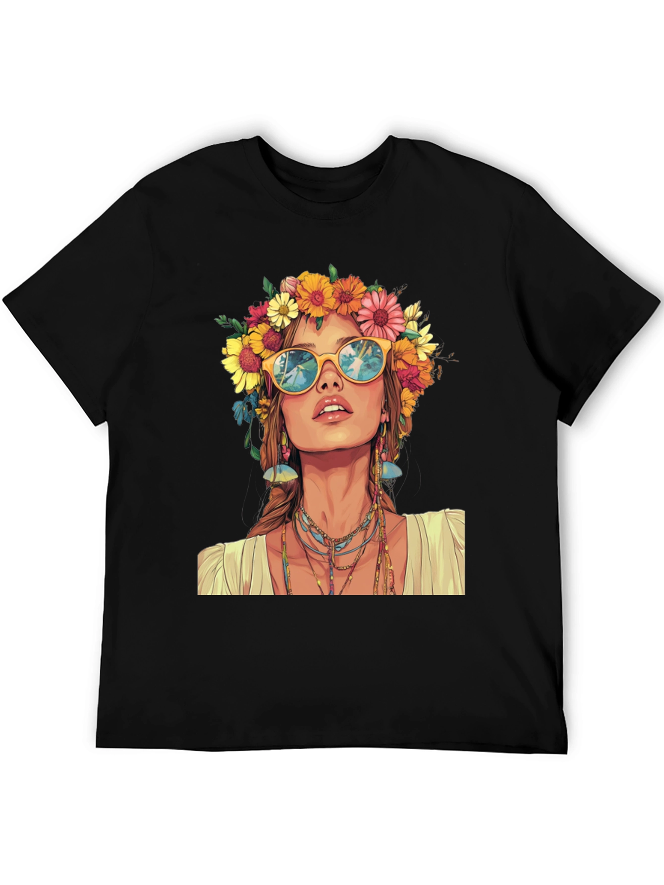 Hippie Girl Graphic T-Shirt - Flower Crown