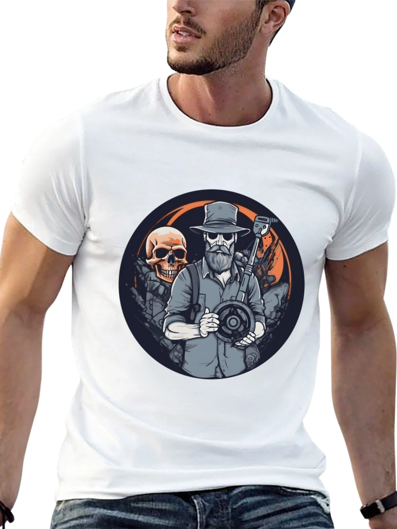 Skull Treasure Hunter Graphic Tee - Black
