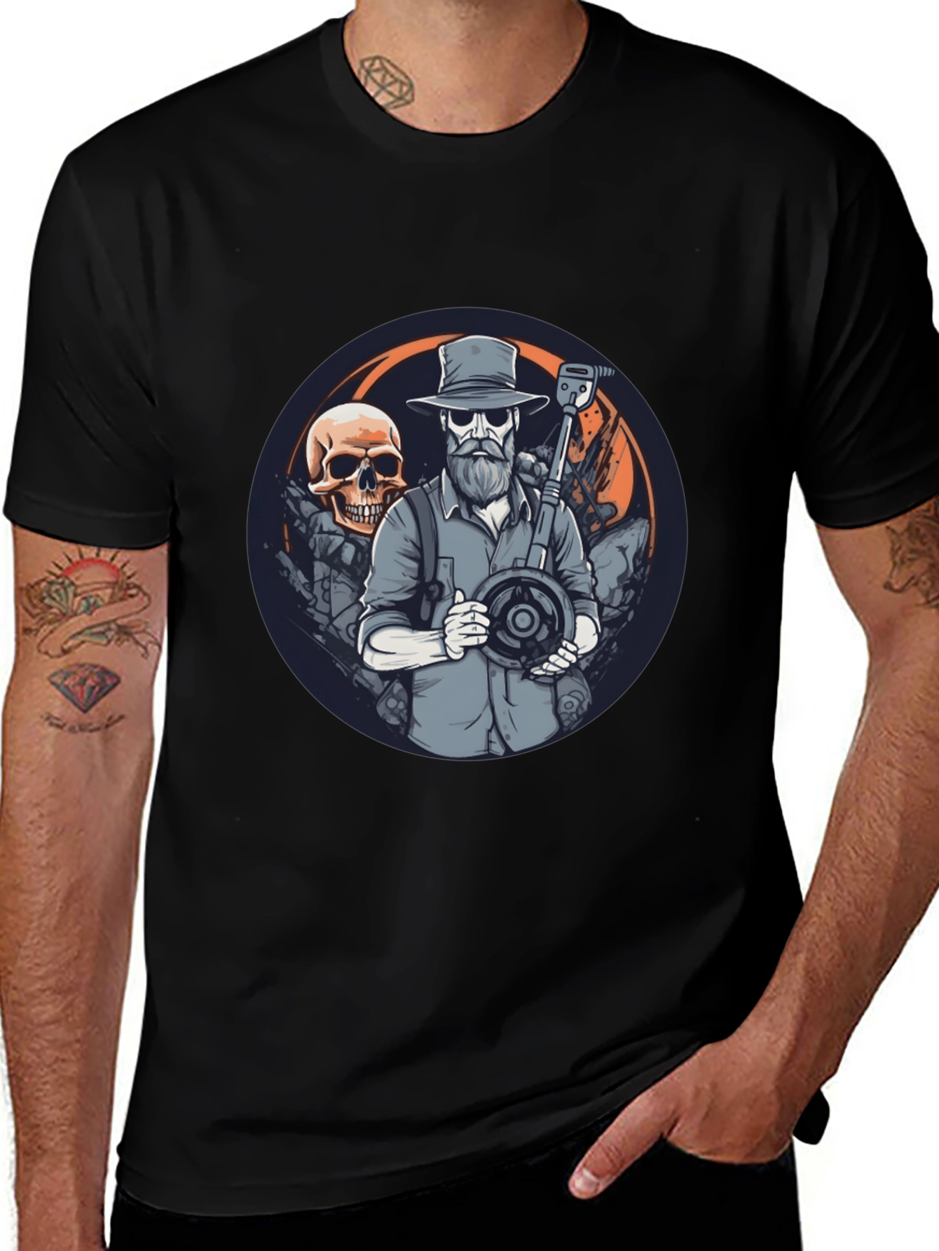 Skull Treasure Hunter Graphic Tee - Black