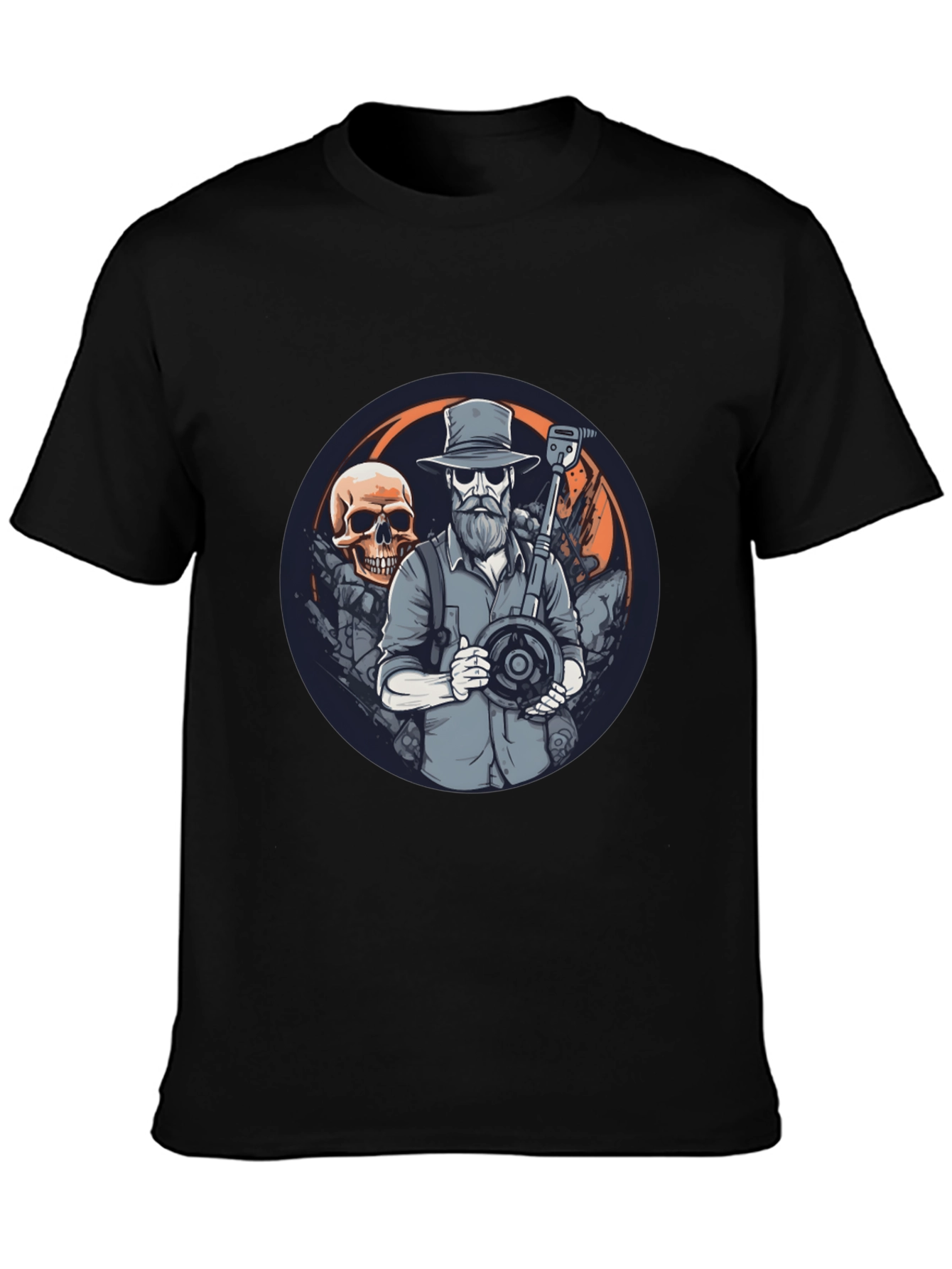 Skull Treasure Hunter Graphic Tee - Black