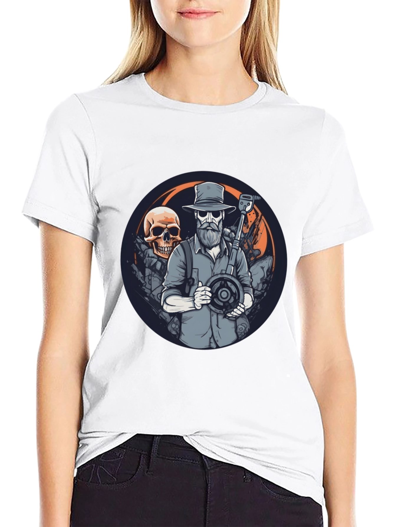 Skull Treasure Hunter Graphic Tee - Black