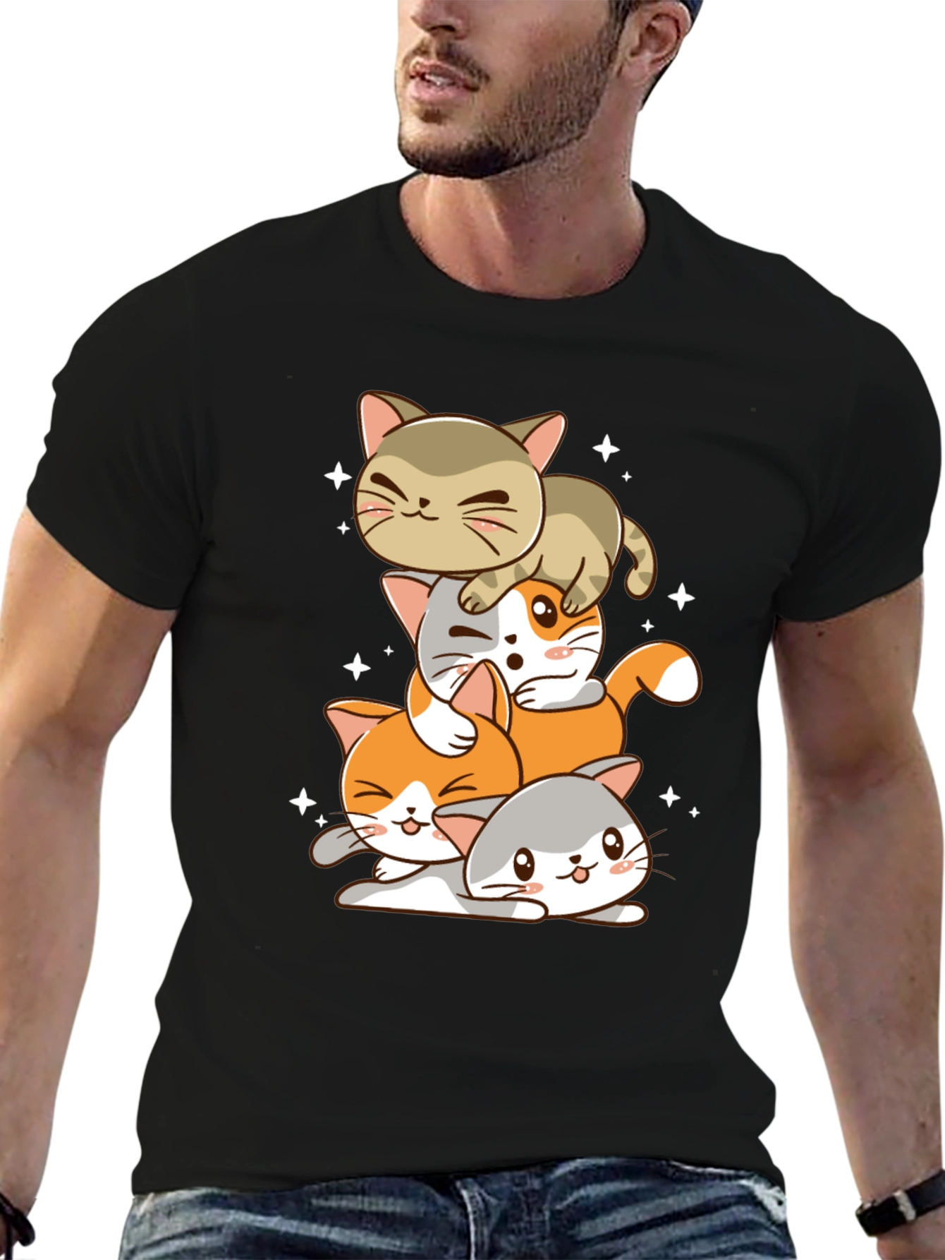Cute Stacked Cats Graphic Tee