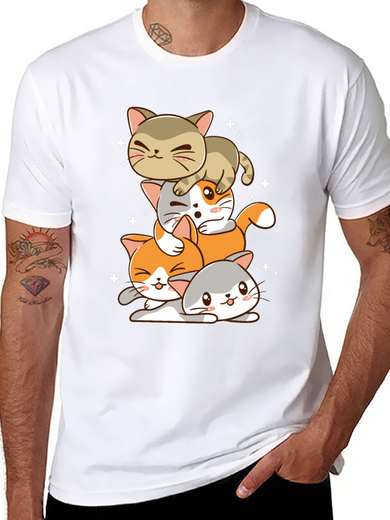 Cute Stacked Cats Graphic Tee