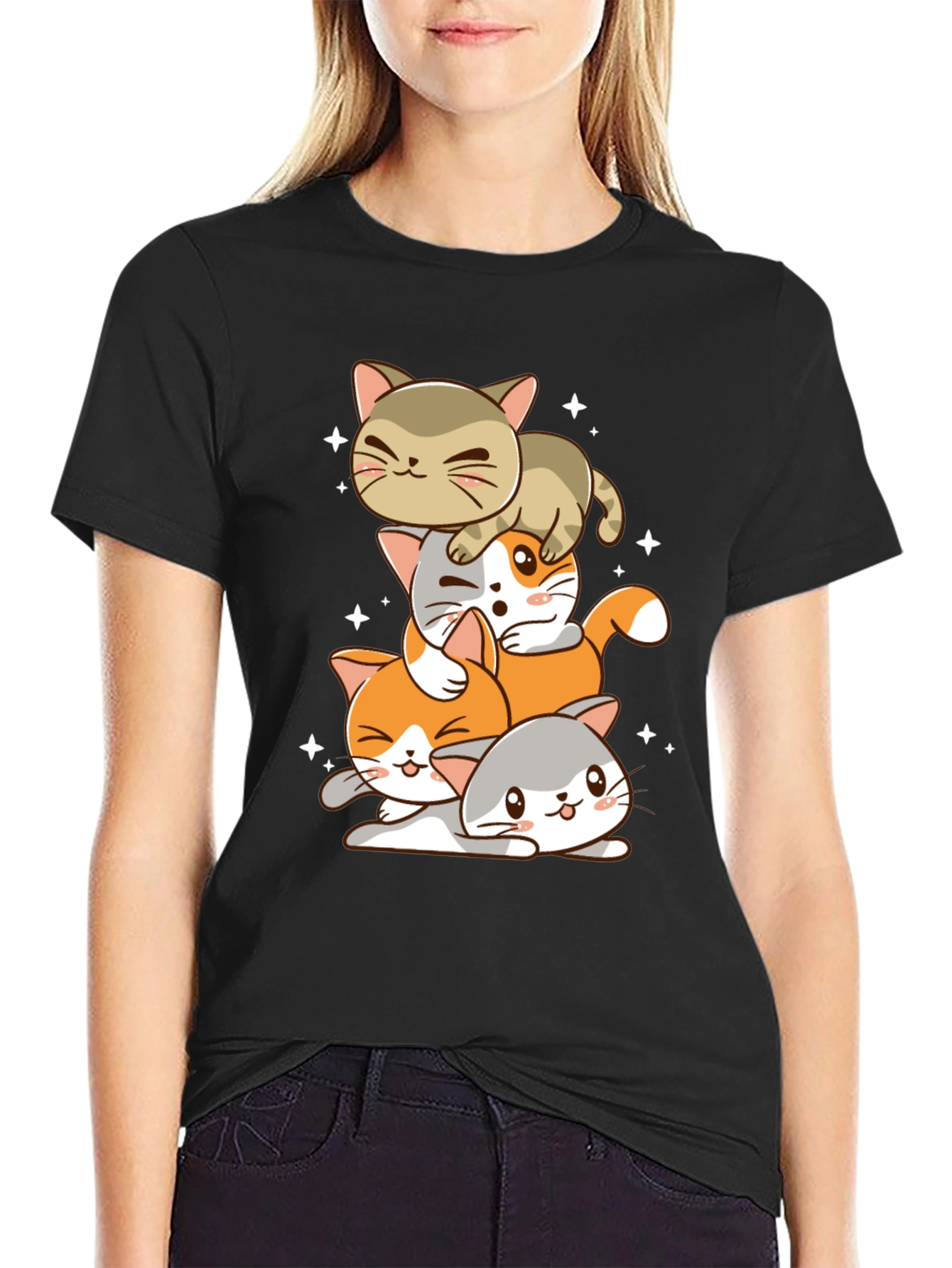 Cute Stacked Cats Graphic Tee
