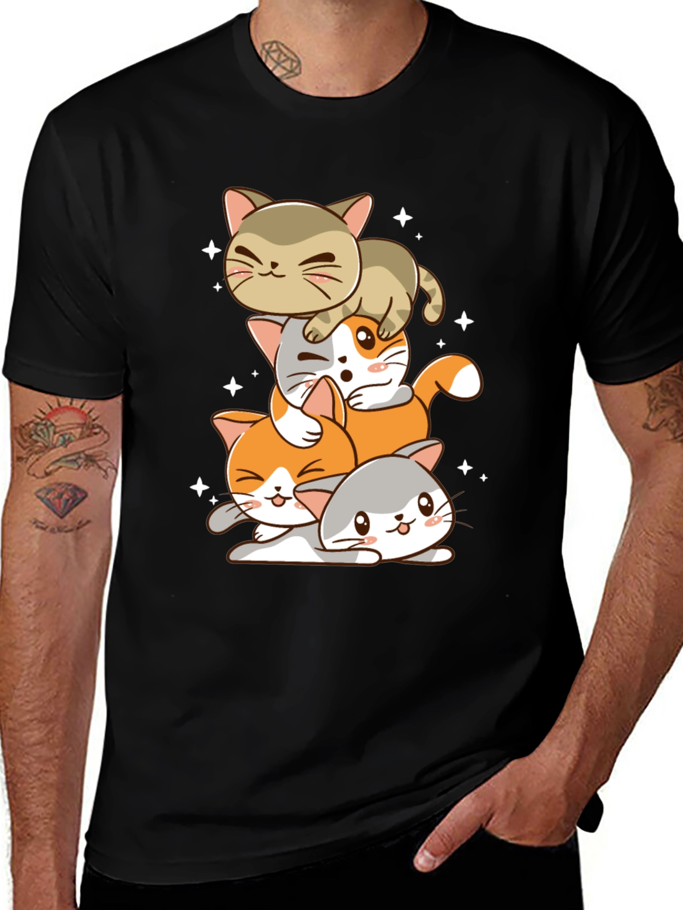 Cute Stacked Cats Graphic Tee