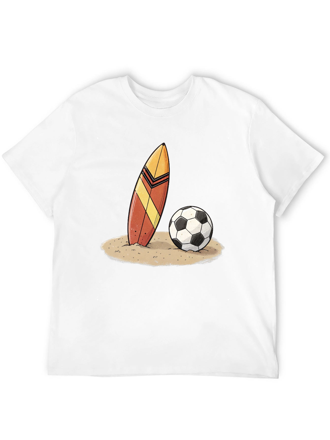 Surfboard and Soccer Ball Graphic Tee - Beach Vibes