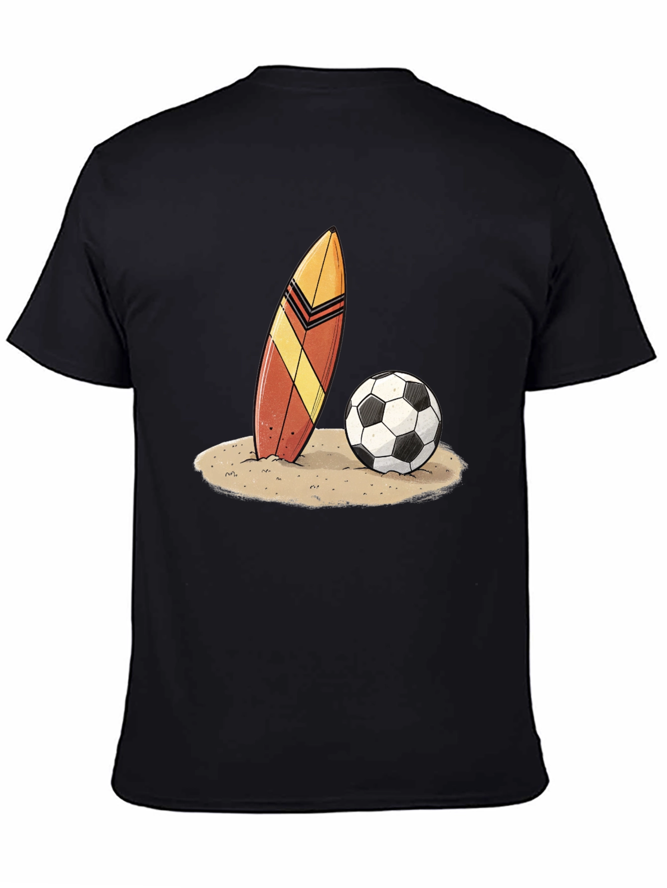 Surfboard and Soccer Ball Graphic Tee - Beach Vibes