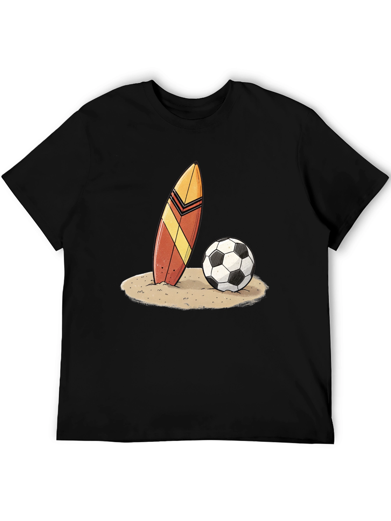 Surfboard and Soccer Ball Graphic Tee - Beach Vibes