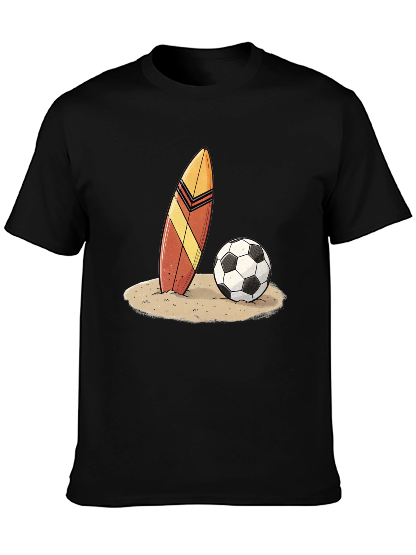 Surfboard and Soccer Ball Graphic Tee - Beach Vibes