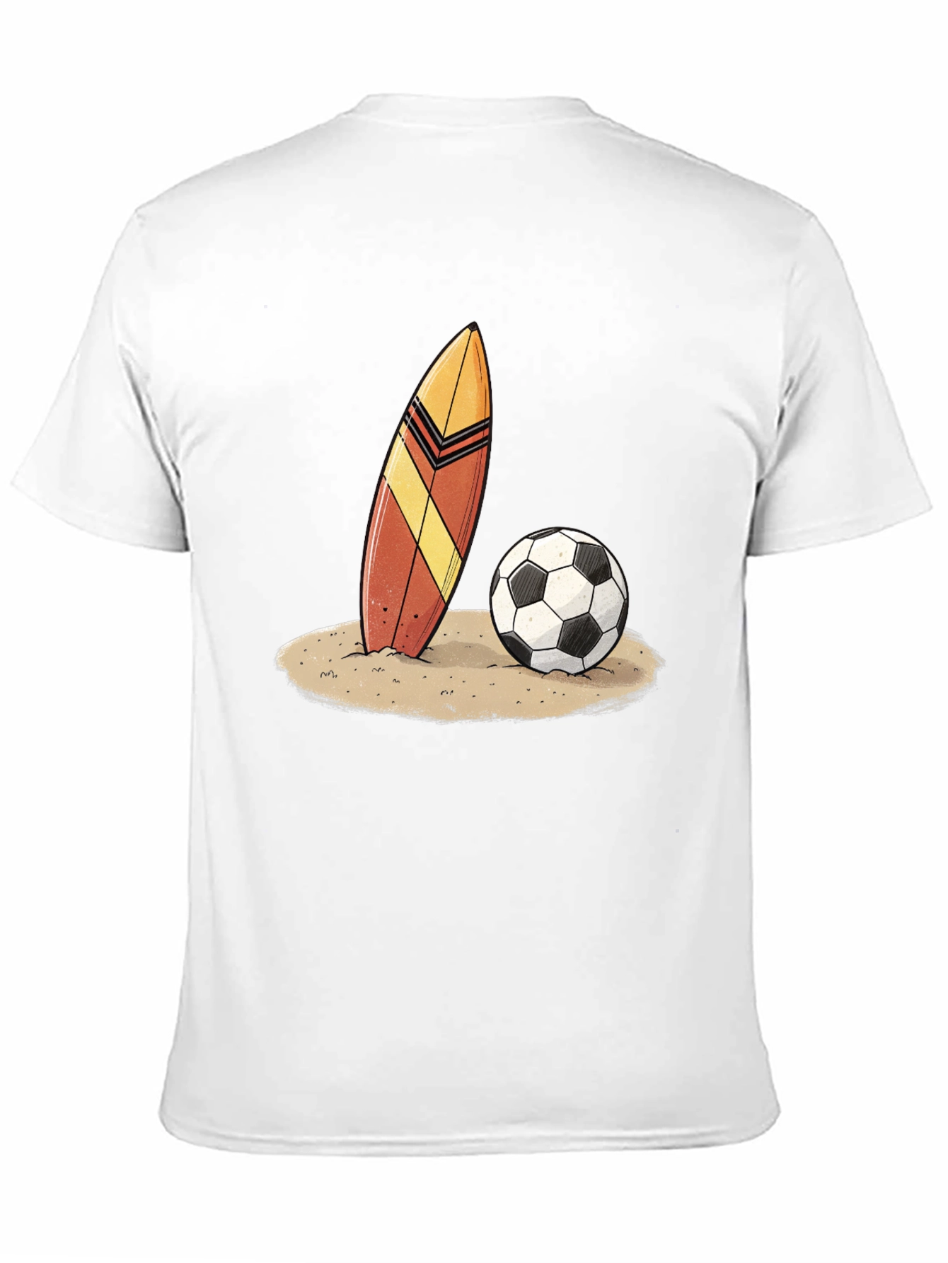 Surfboard and Soccer Ball Graphic Tee - Beach Vibes