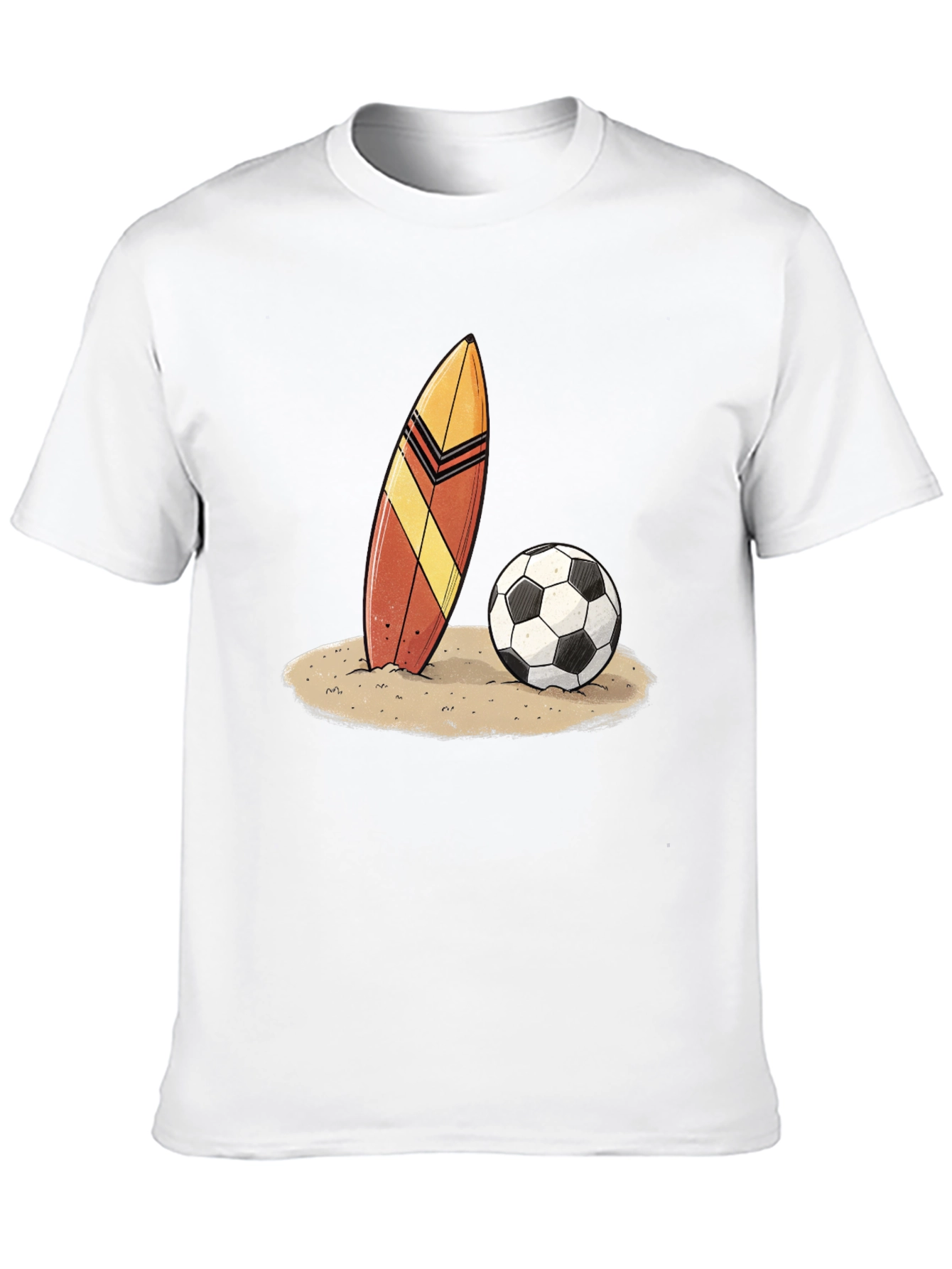 Surfboard and Soccer Ball Graphic Tee - Beach Vibes