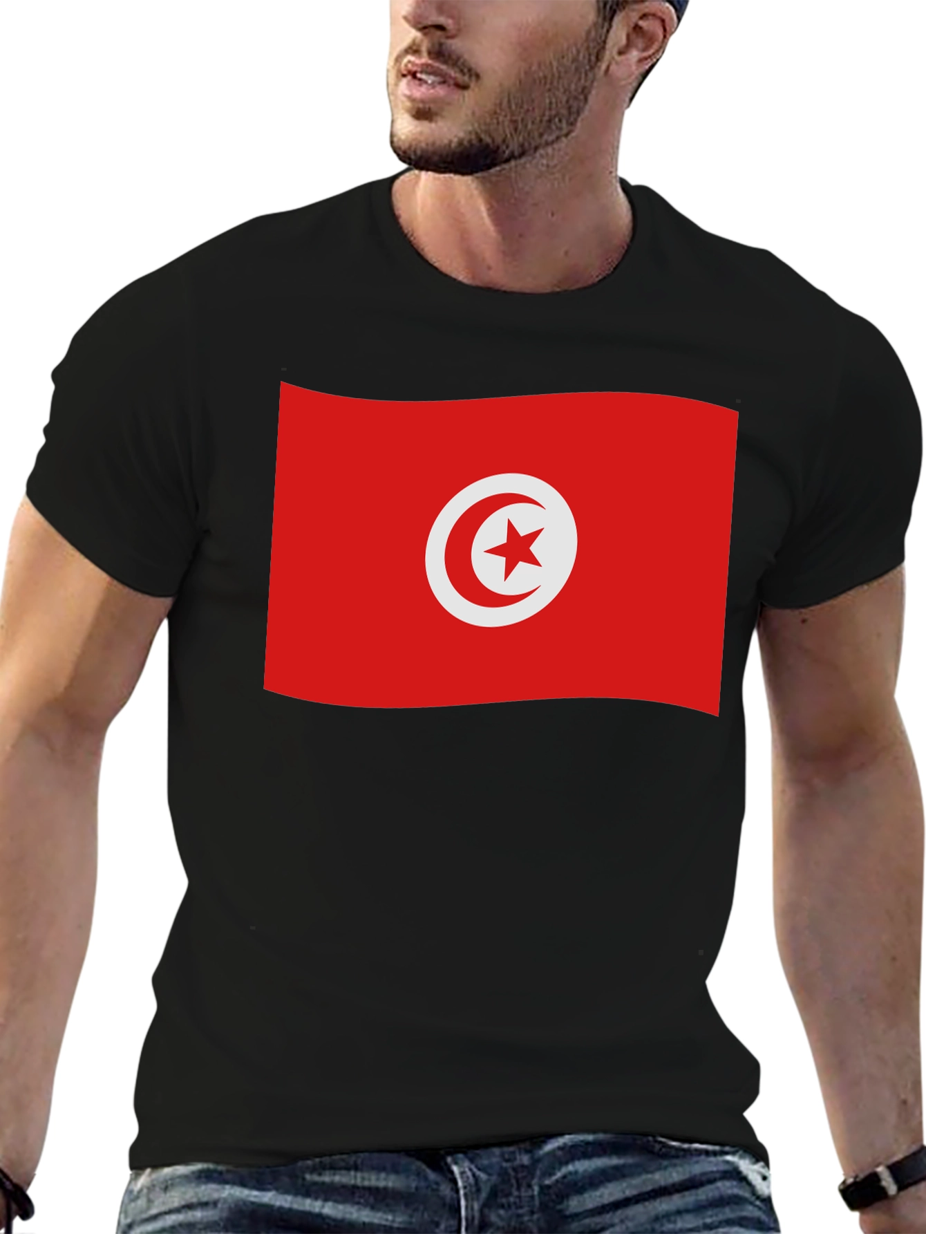 Tunisia Flag T-Shirt - Black Cotton Tee