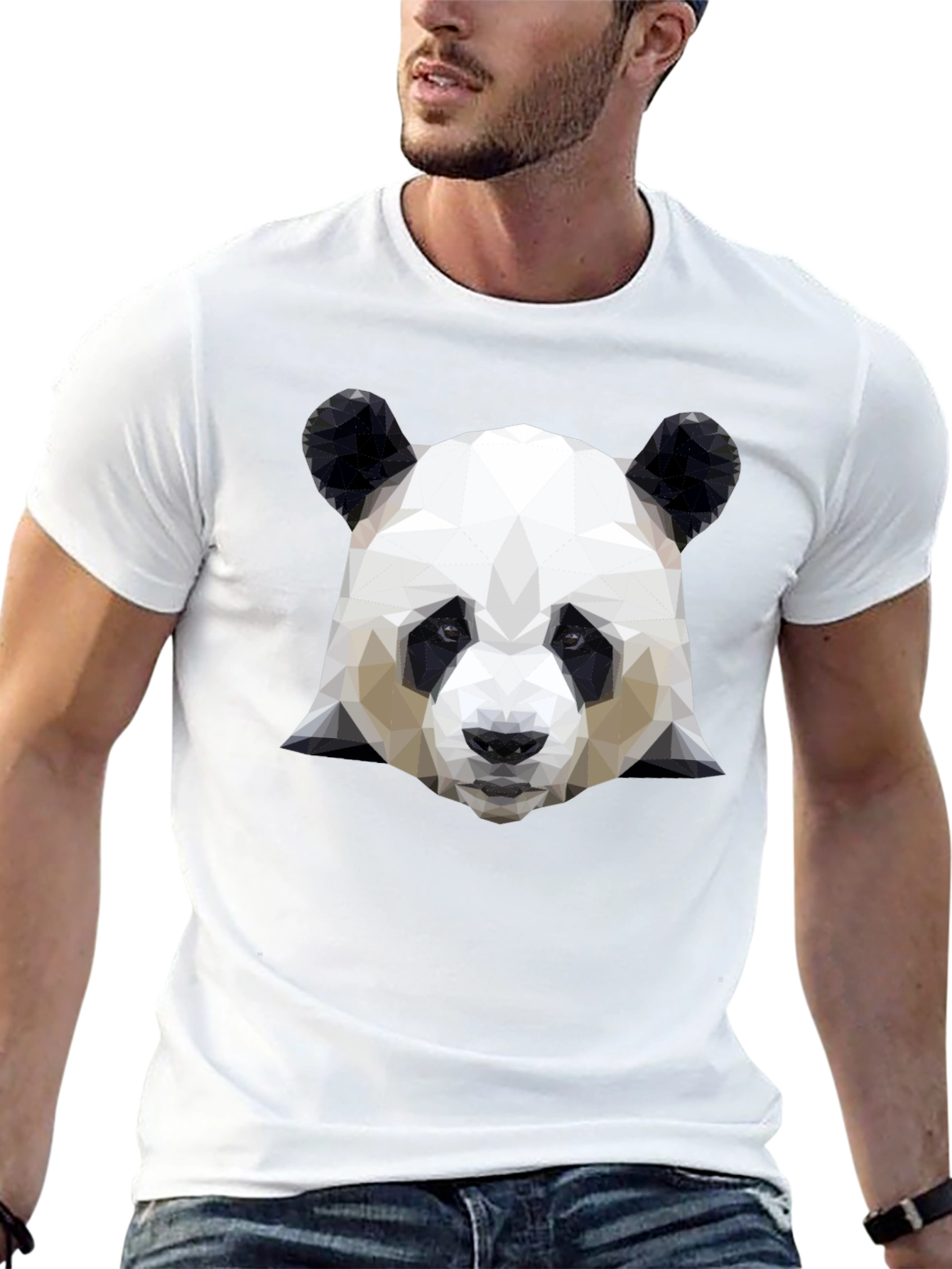 Geometric Panda Head Graphic Black T-Shirt