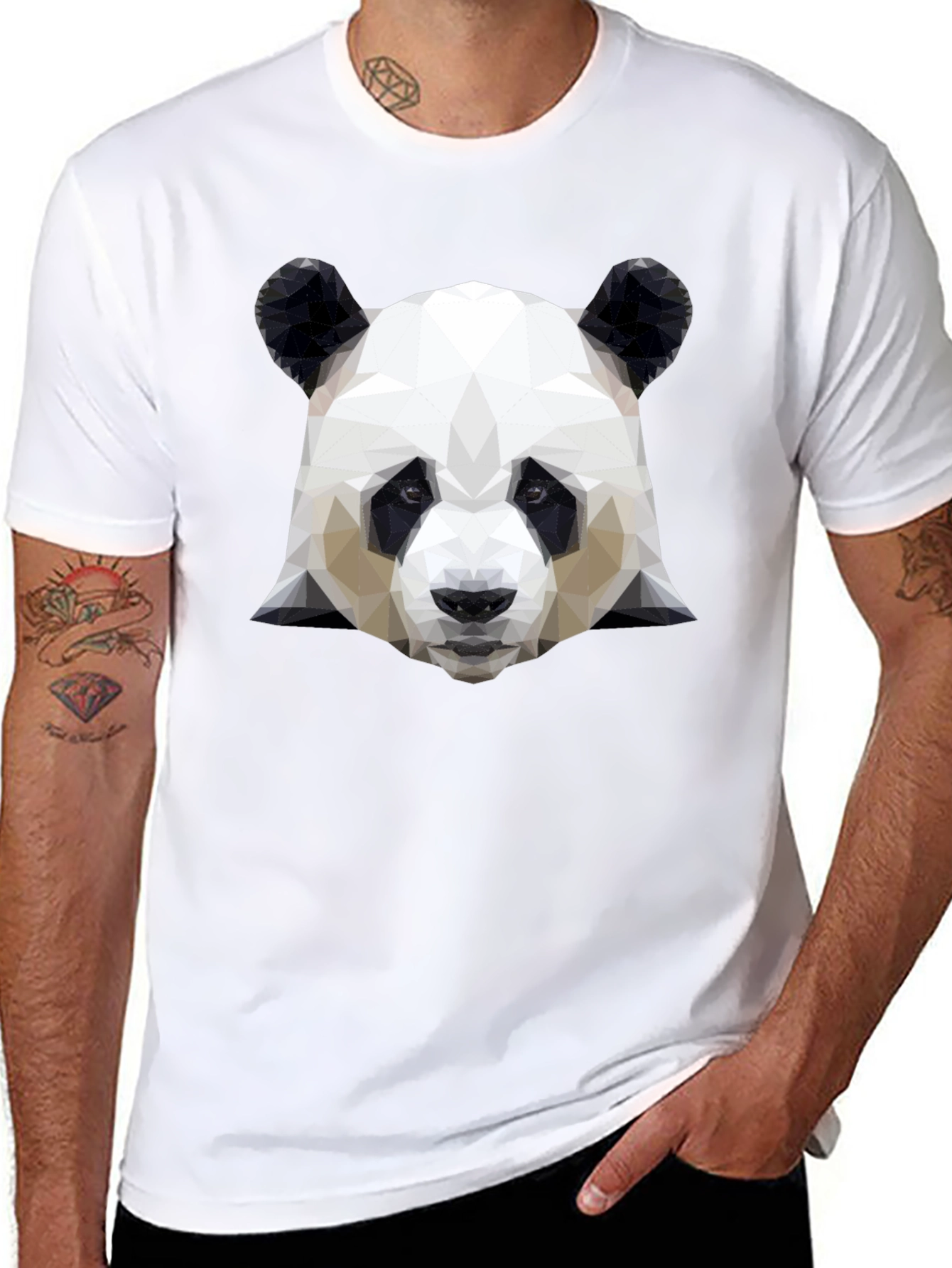 Geometric Panda Head Graphic Black T-Shirt