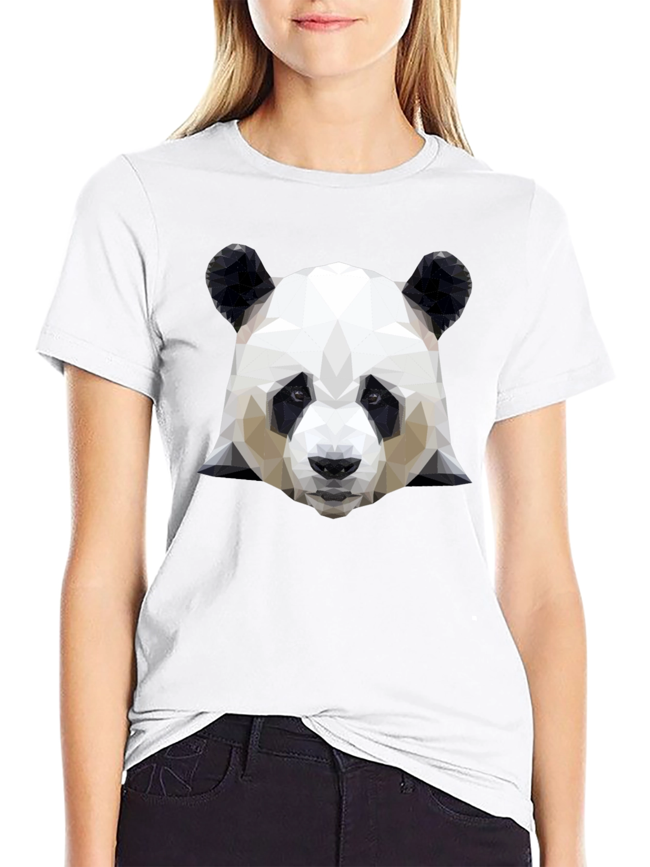 Geometric Panda Head Graphic Black T-Shirt