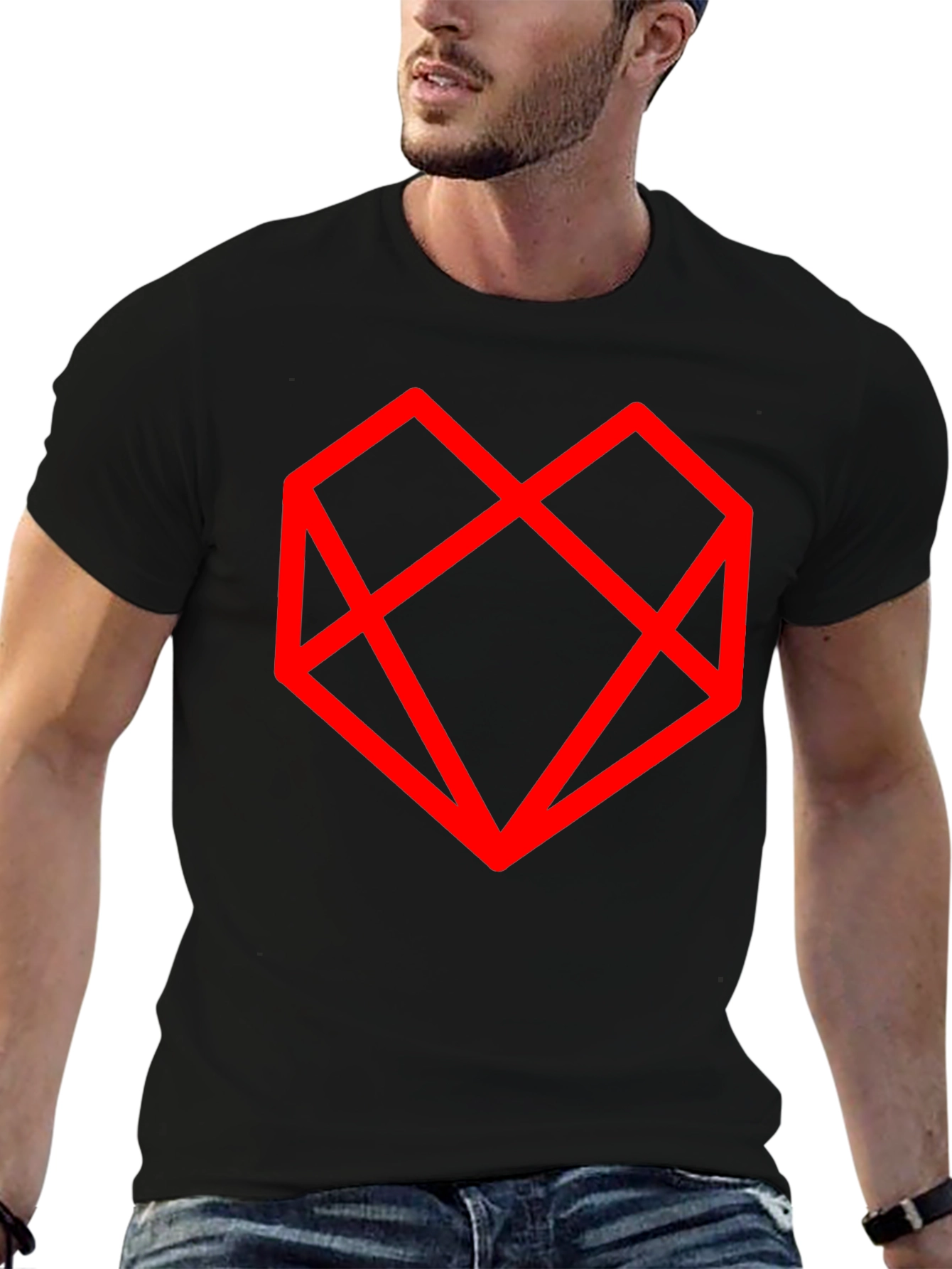 Geometric Heart Graphic Black T-Shirt