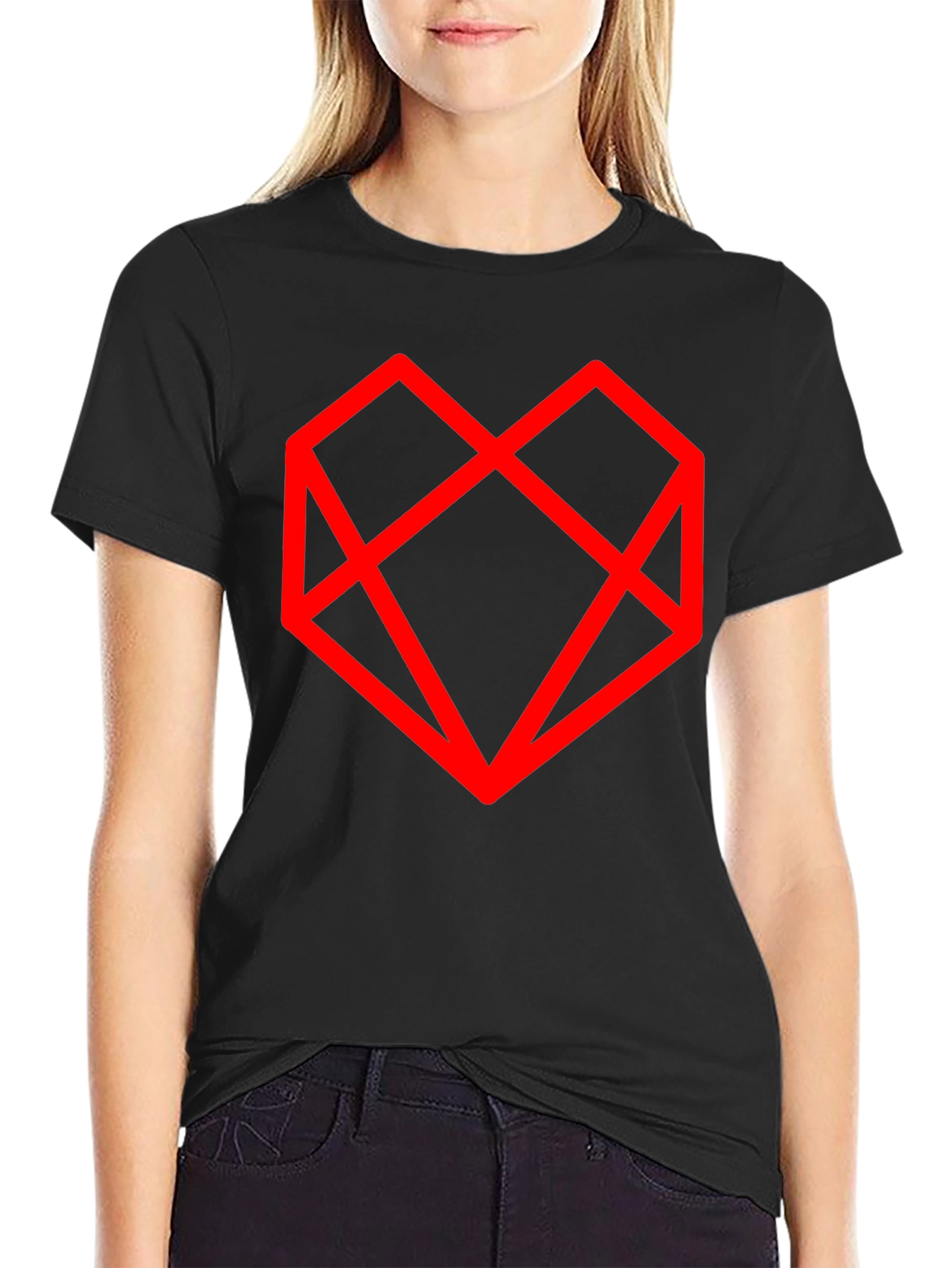 Geometric Heart Graphic Black T-Shirt