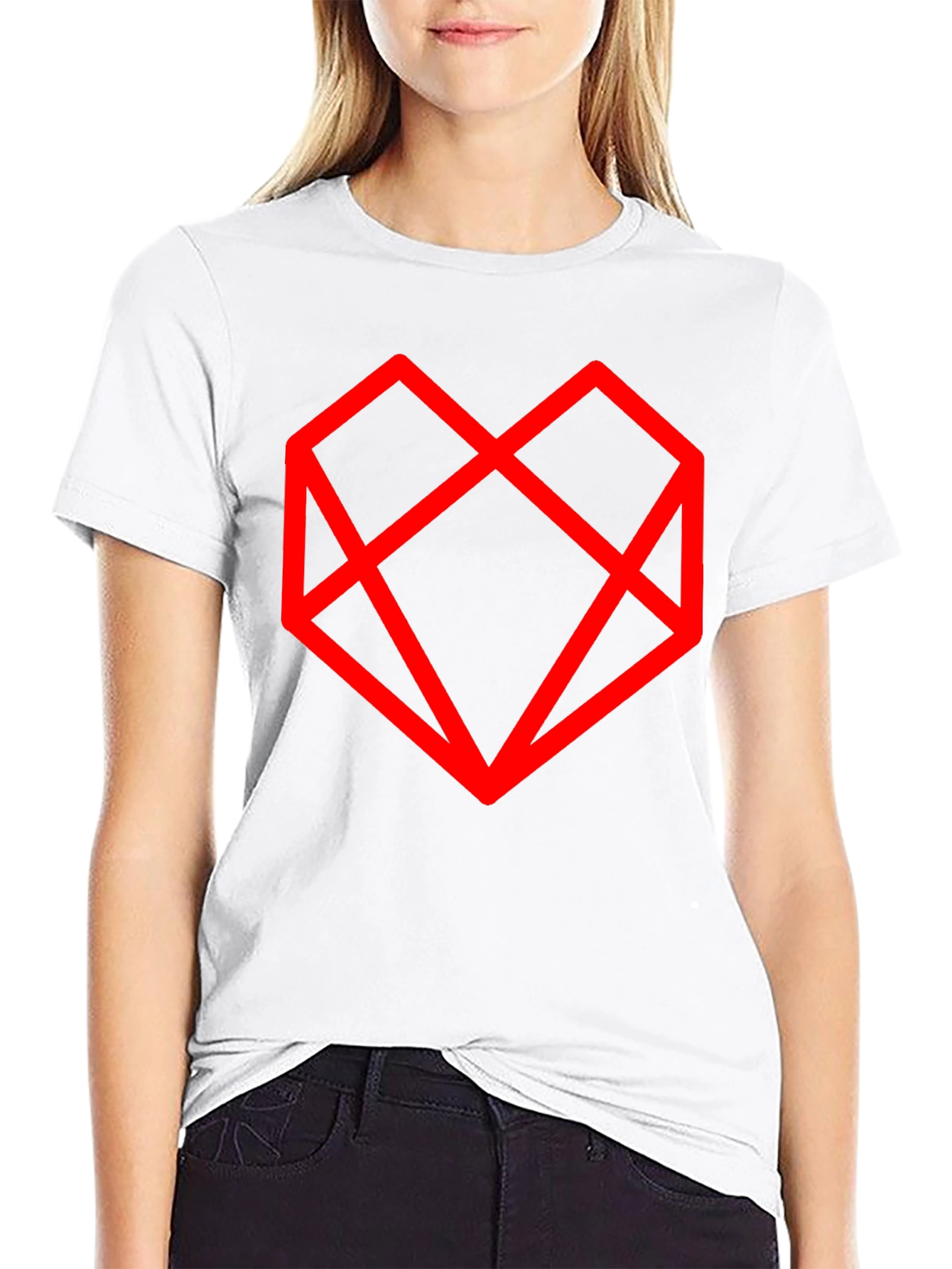 Geometric Heart Graphic Black T-Shirt