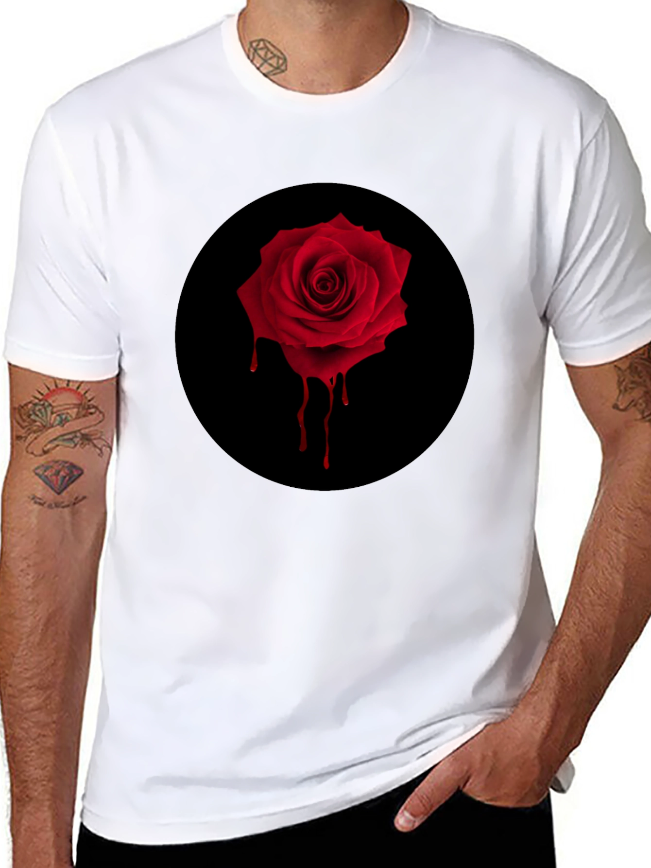 Gothic Rose Drip Tee - Black Graphic Print