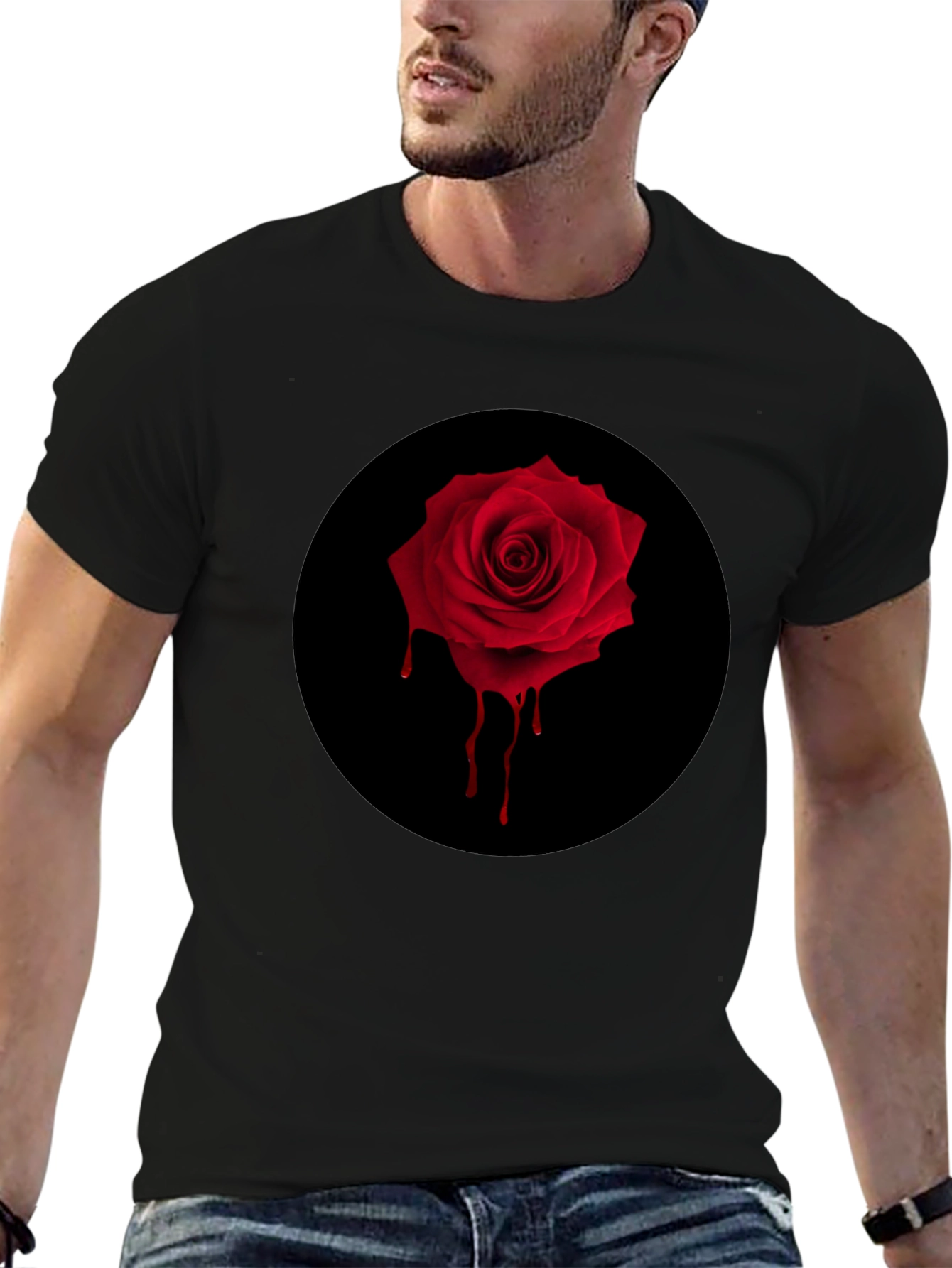 Gothic Rose Drip Tee - Black Graphic Print