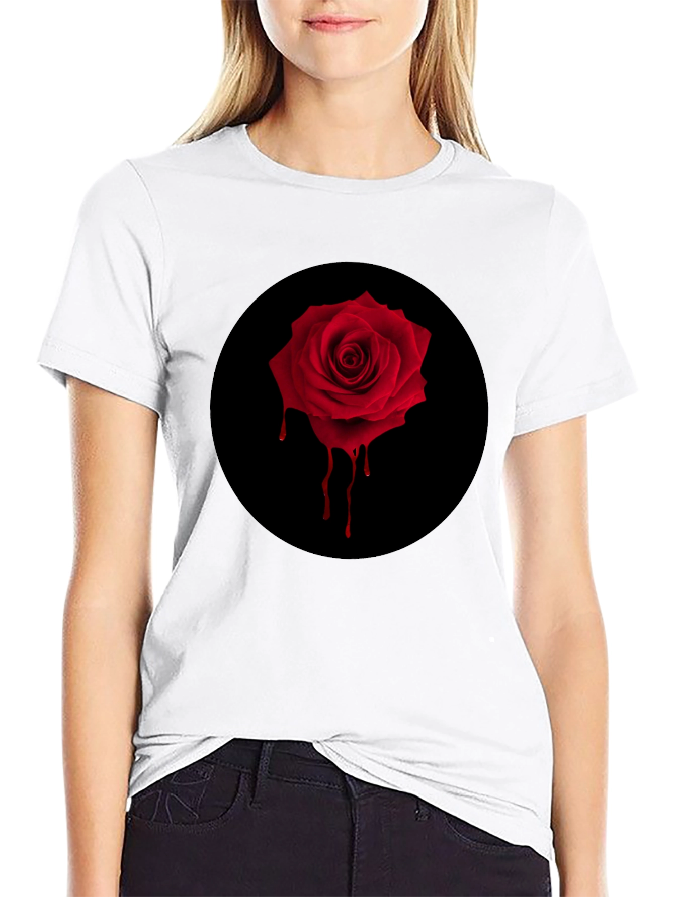 Gothic Rose Drip Tee - Black Graphic Print