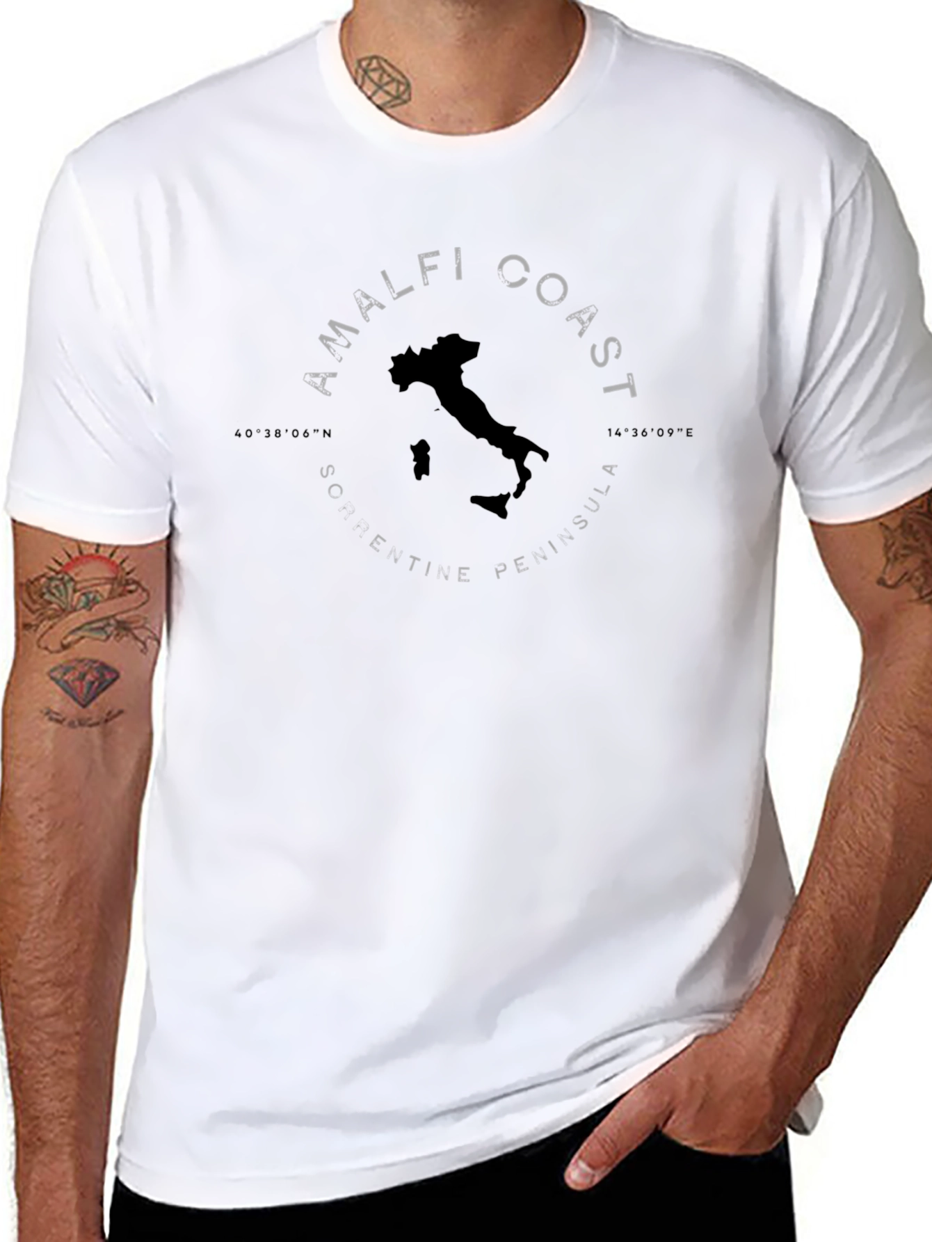 Amalfi Coast Italy Mens Black Graphic T-Shirt