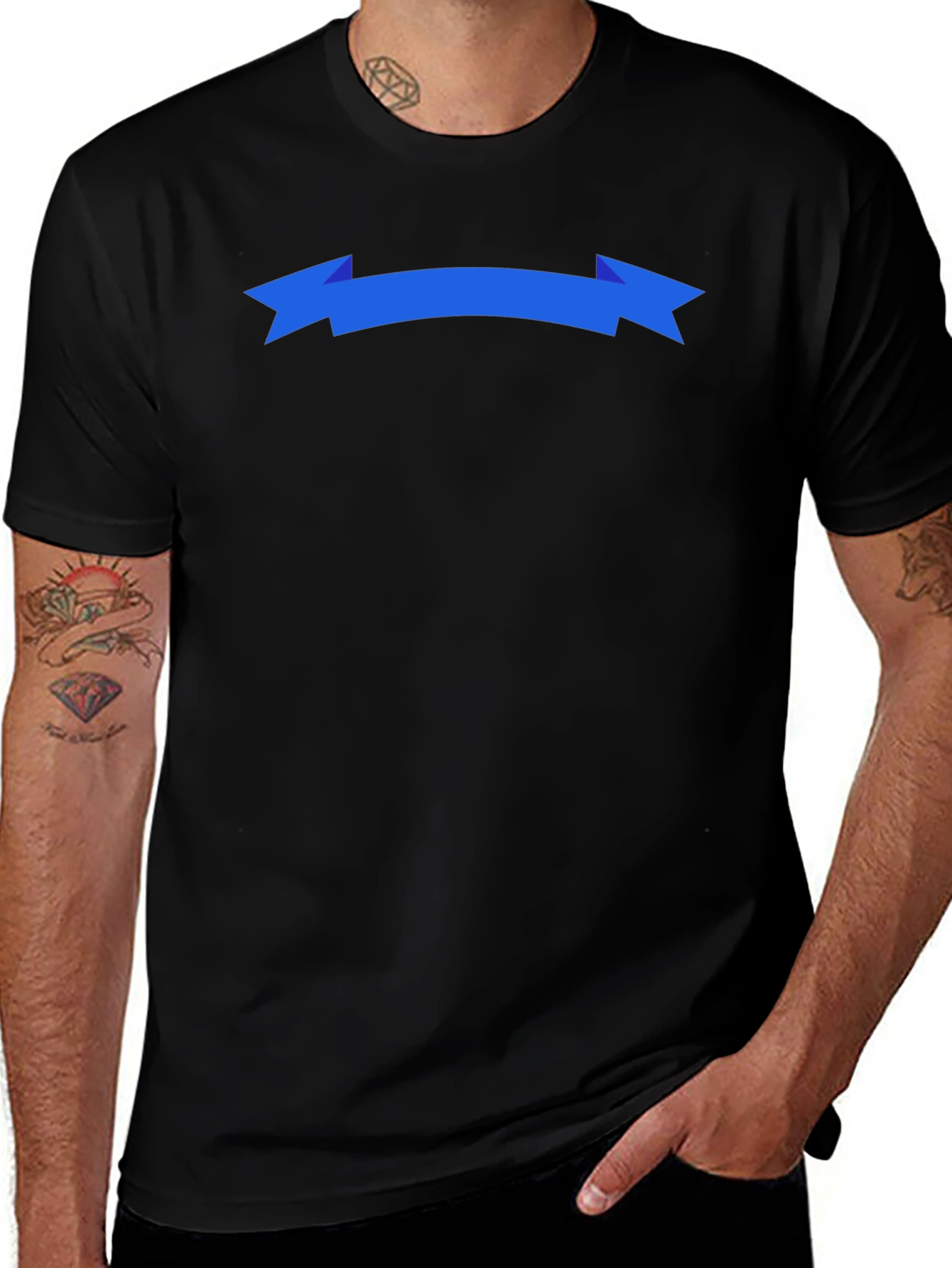 Mens Black T-Shirt with Blue Banner Graphic