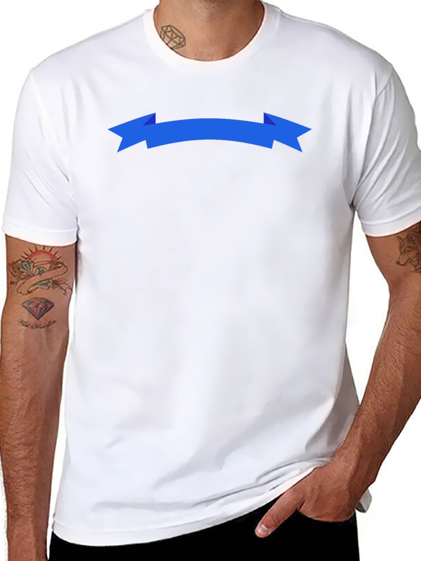 Mens Black T-Shirt with Blue Banner Graphic