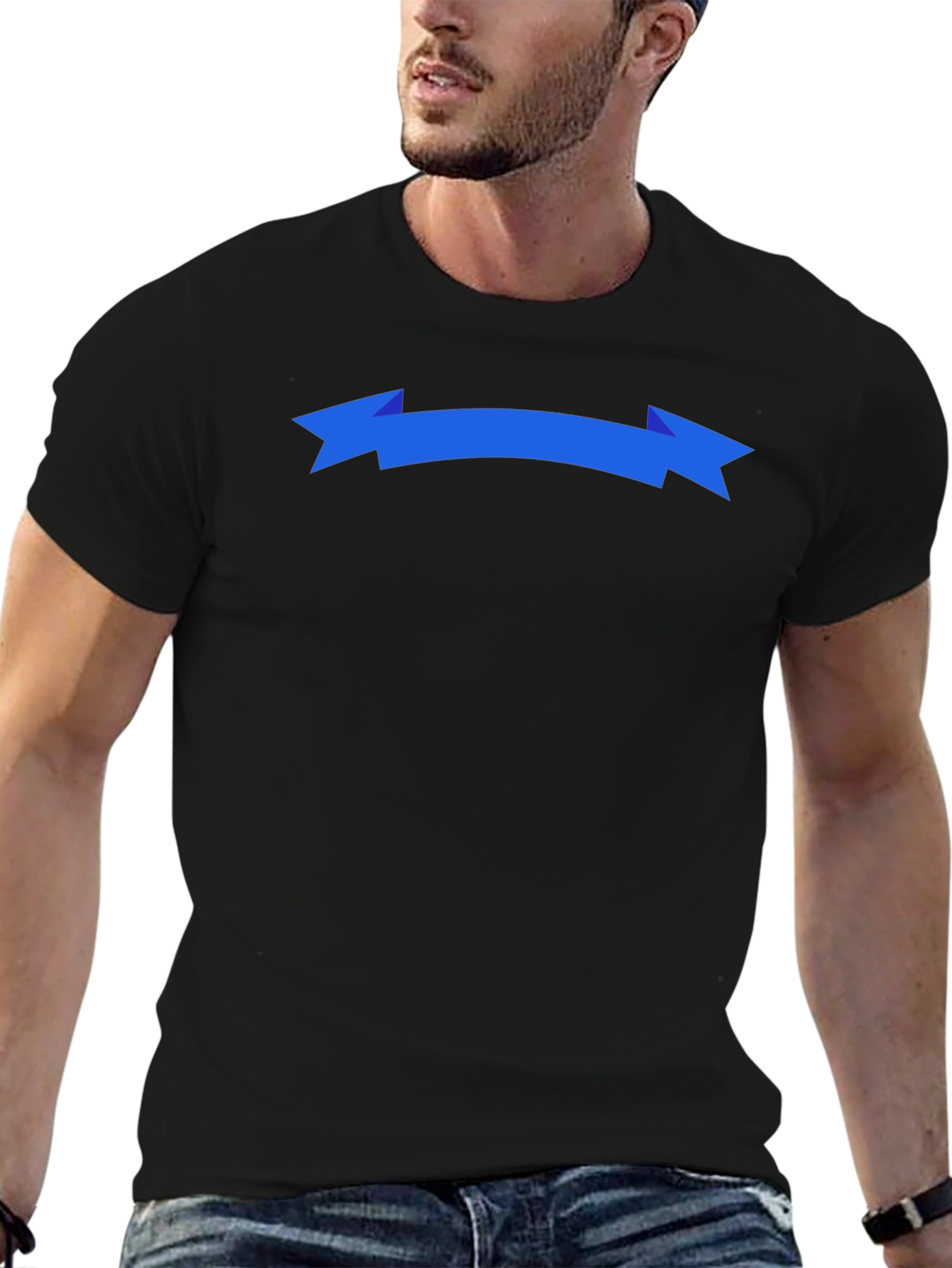 Mens Black T-Shirt with Blue Banner Graphic
