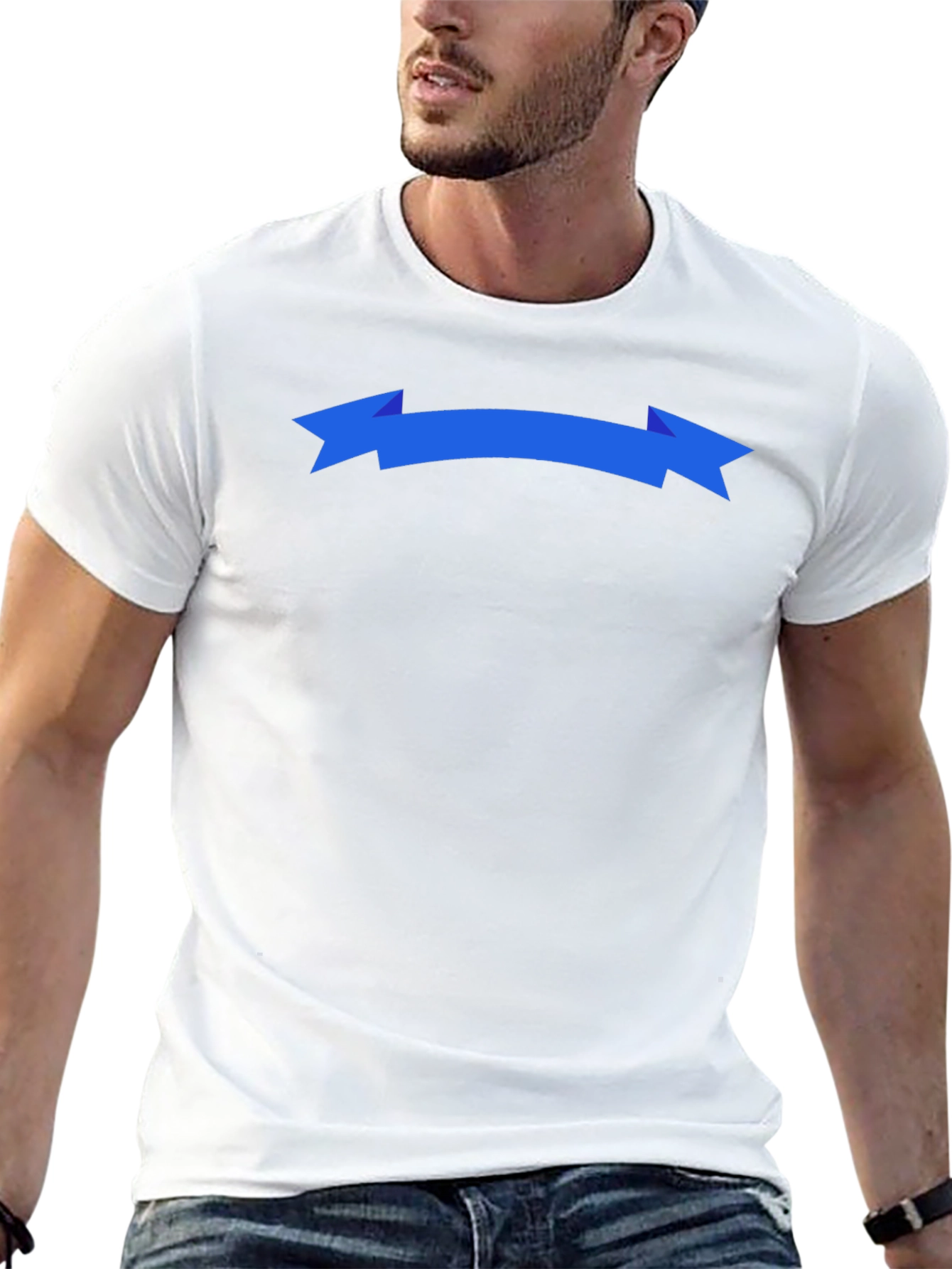 Mens Black T-Shirt with Blue Banner Graphic