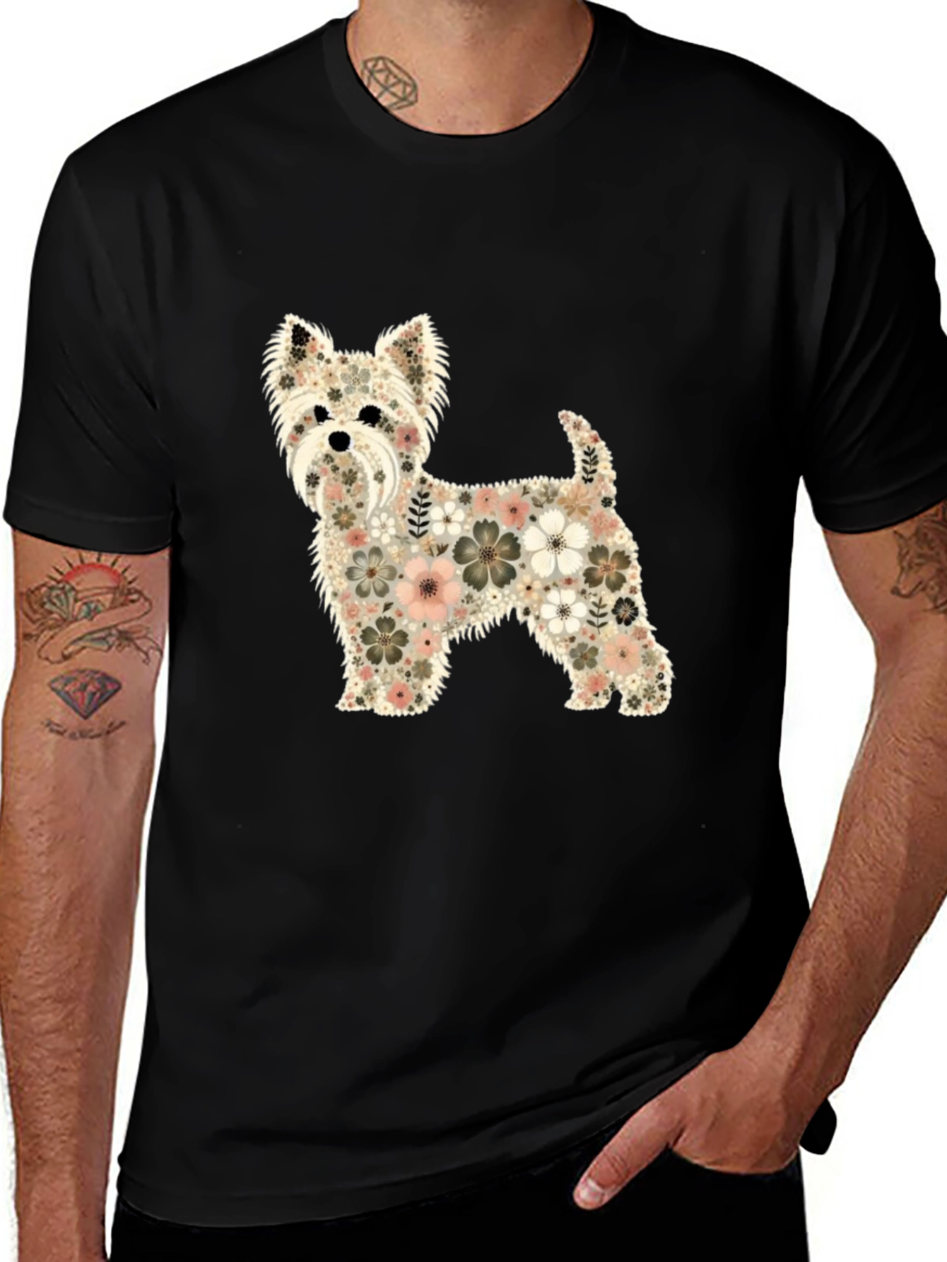 Floral Dog Graphic T-Shirt