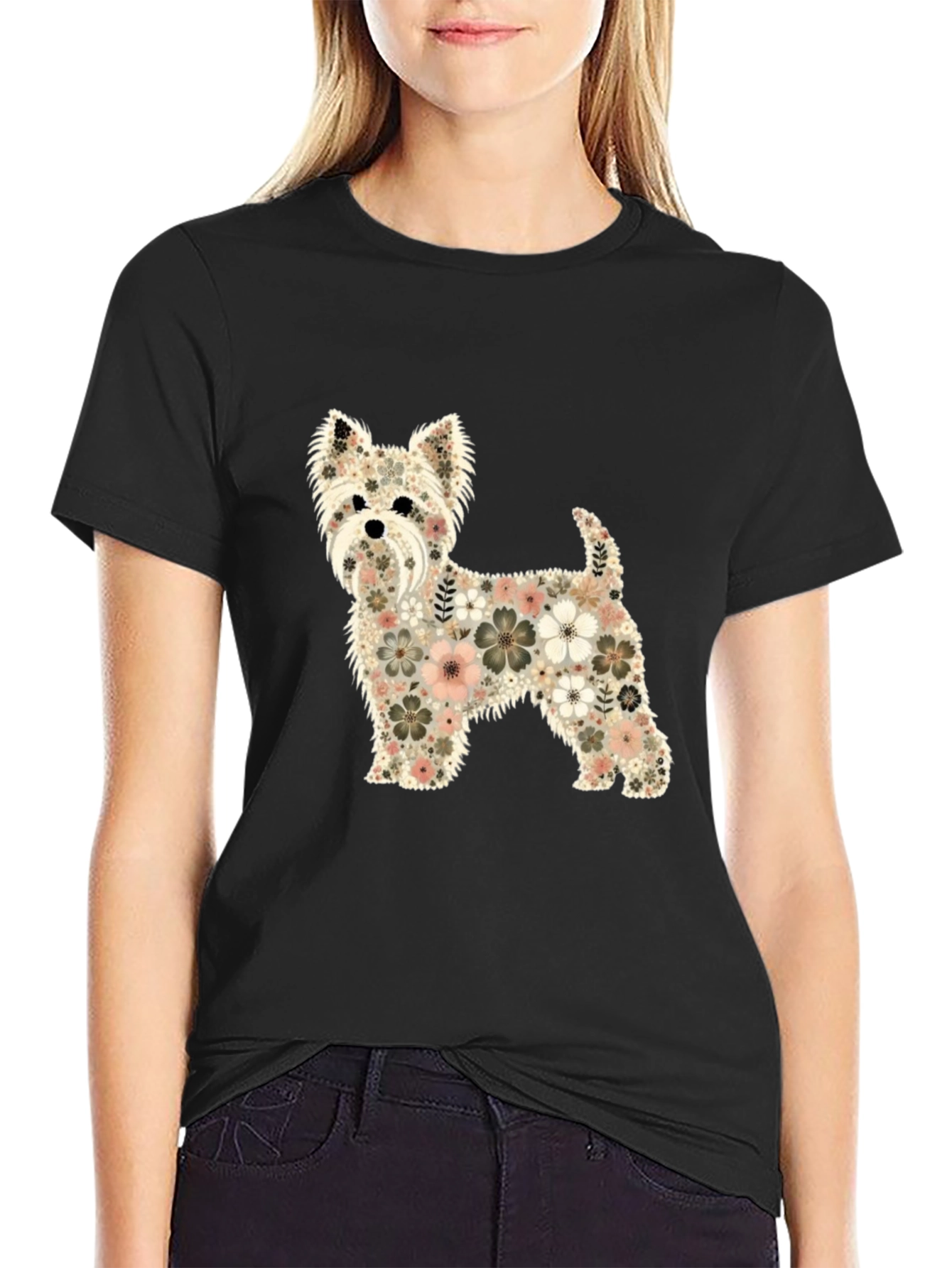 Floral Dog Graphic T-Shirt