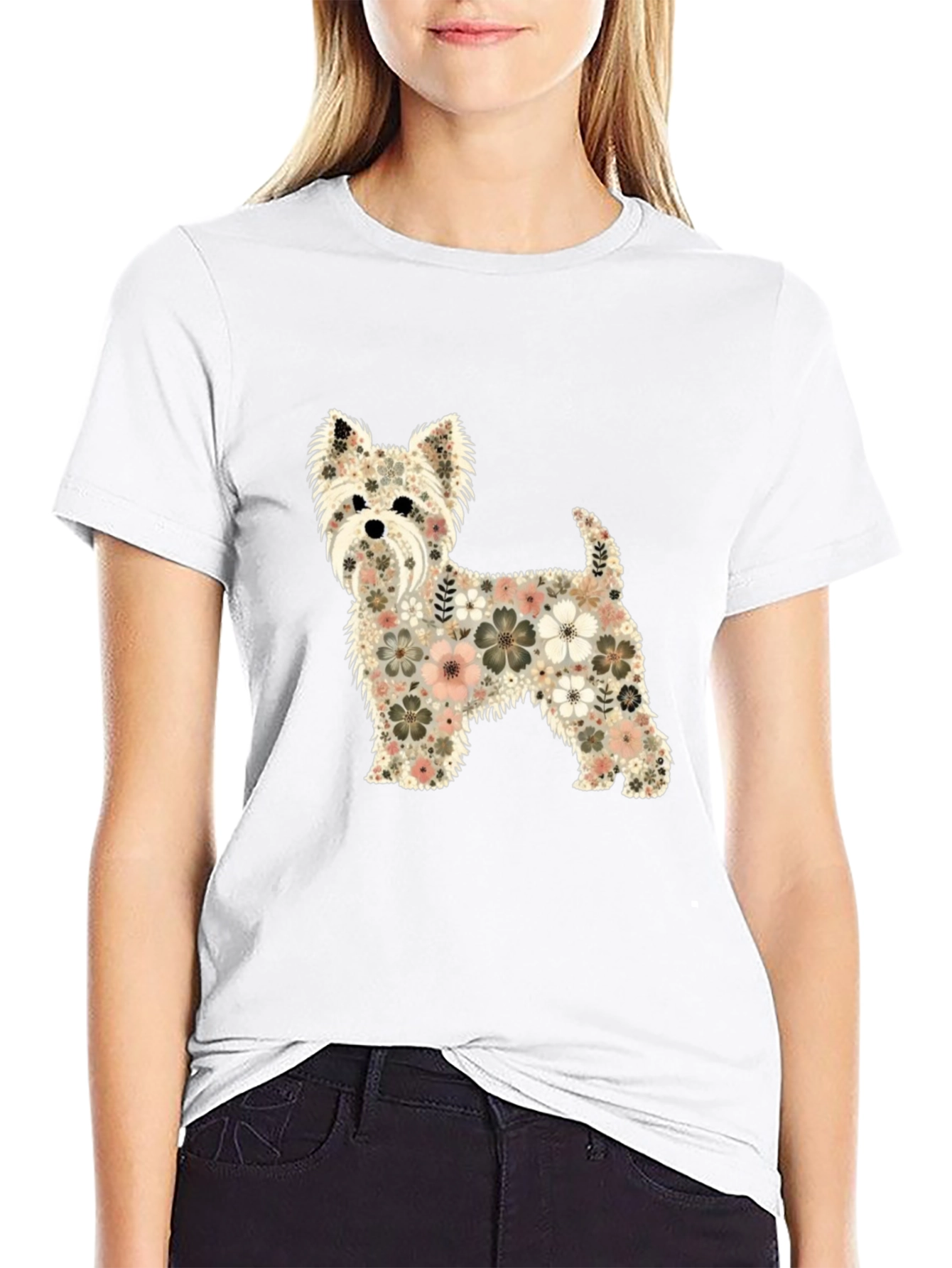 Floral Dog Graphic T-Shirt