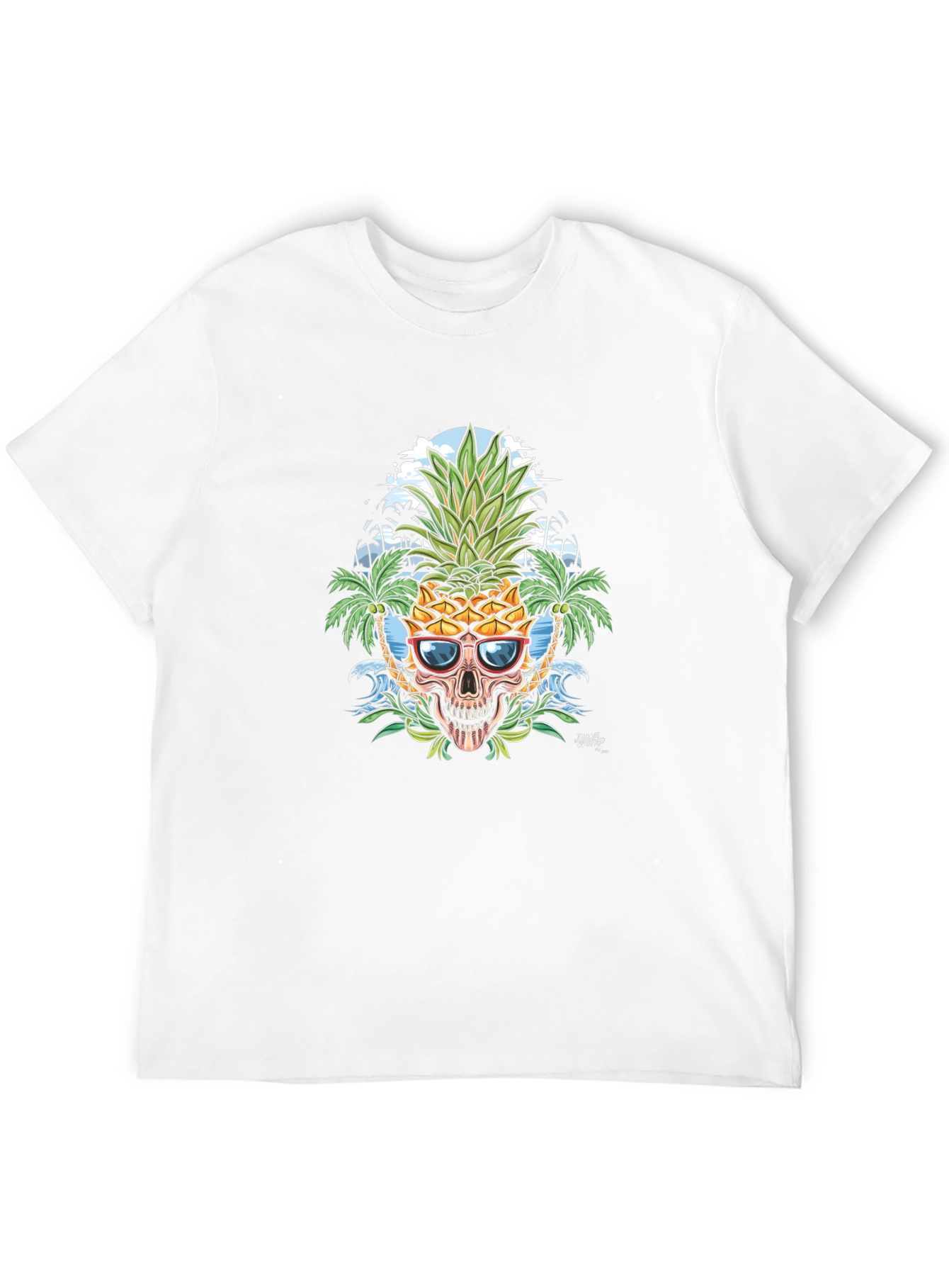 Tropical Pineapple Skull Graphic T-Shirt
