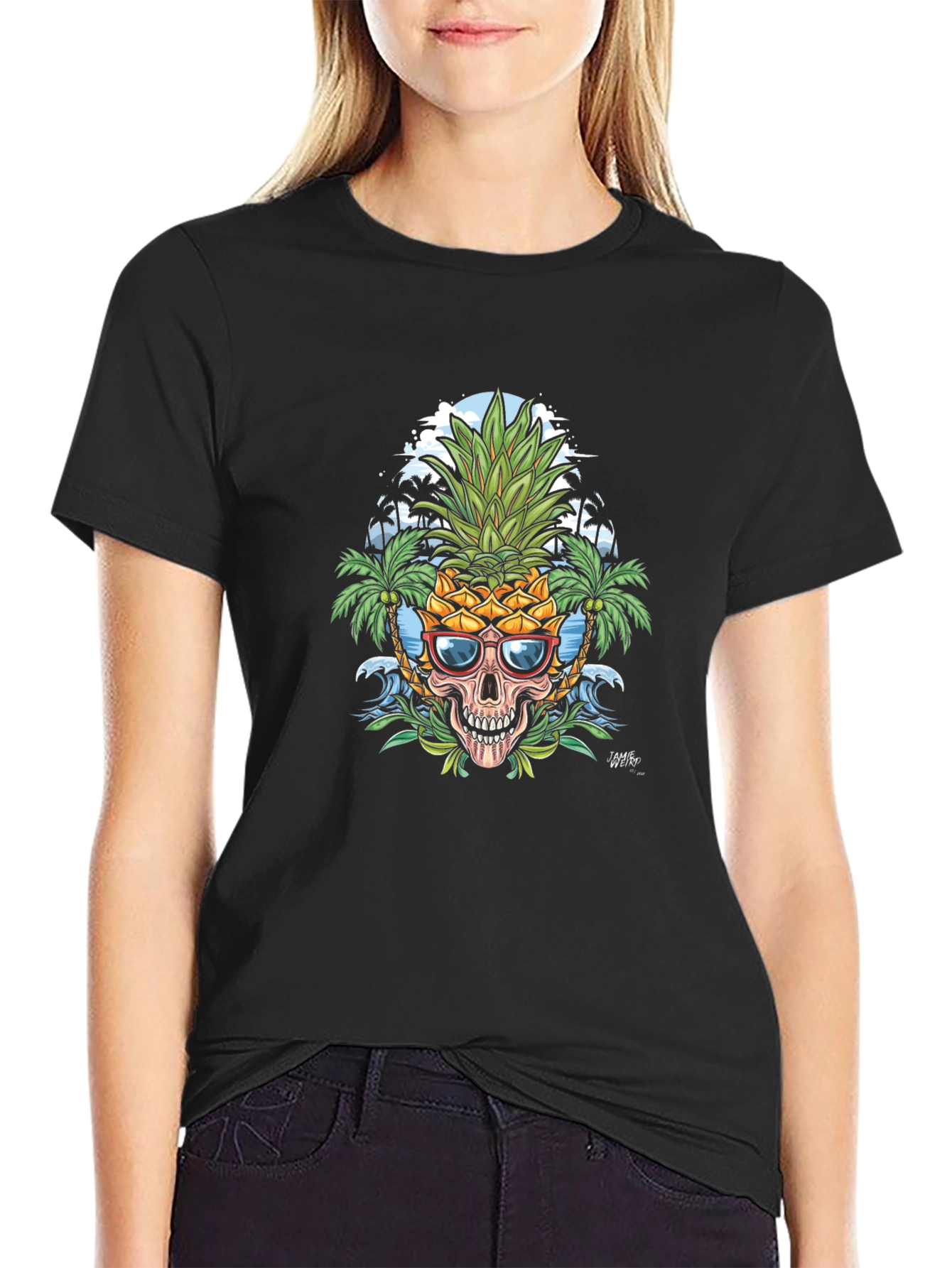 Tropical Pineapple Skull Graphic T-Shirt