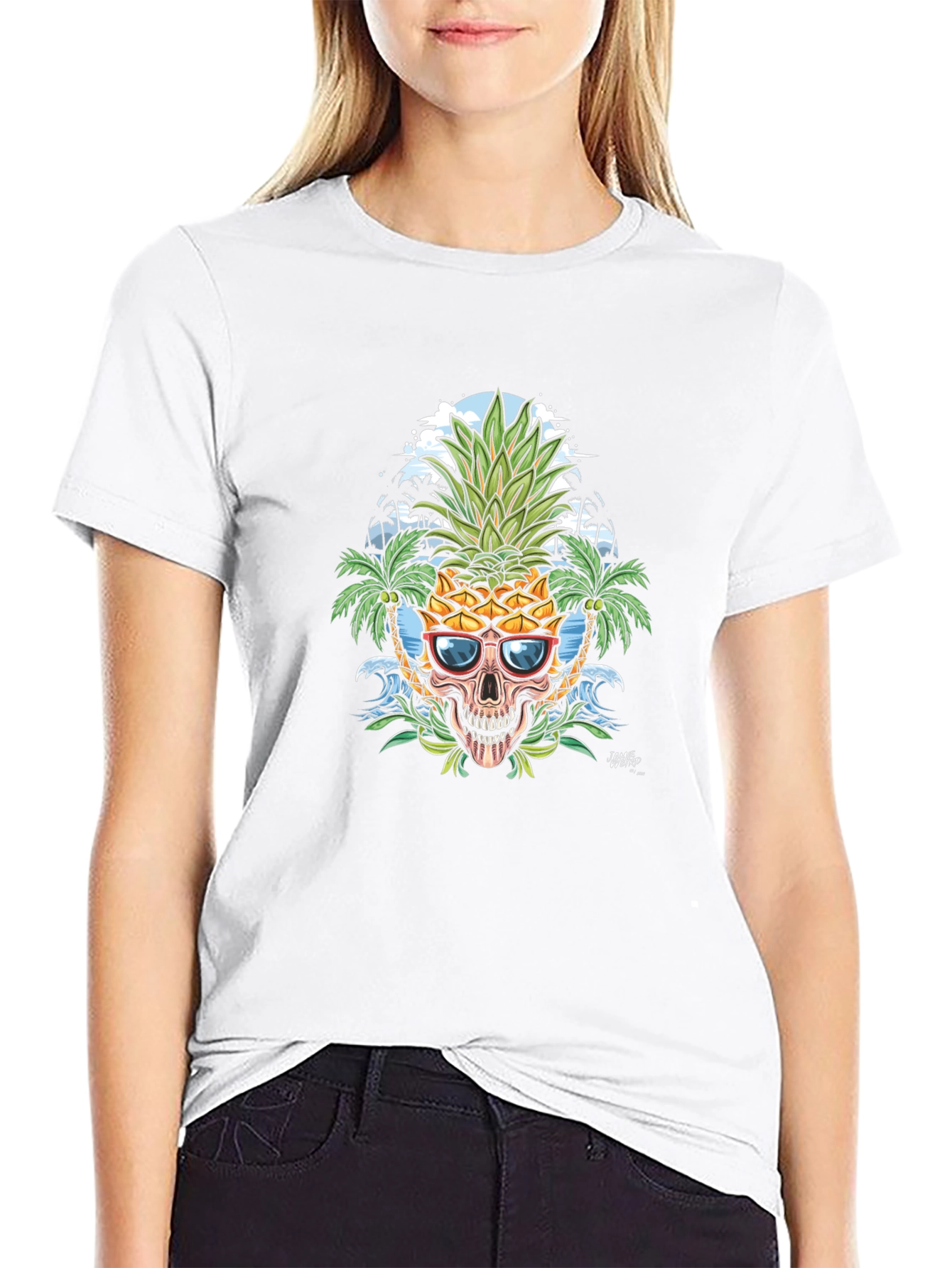 Tropical Pineapple Skull Graphic T-Shirt