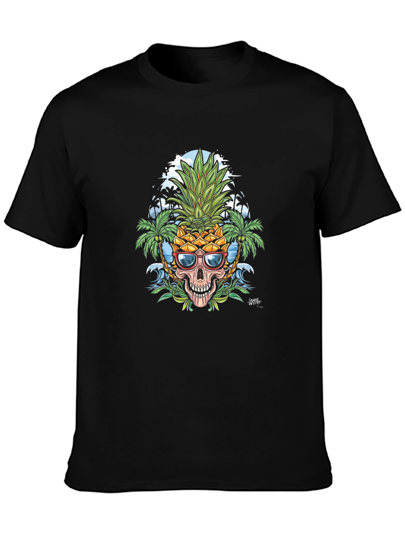Tropical Pineapple Skull Graphic T-Shirt