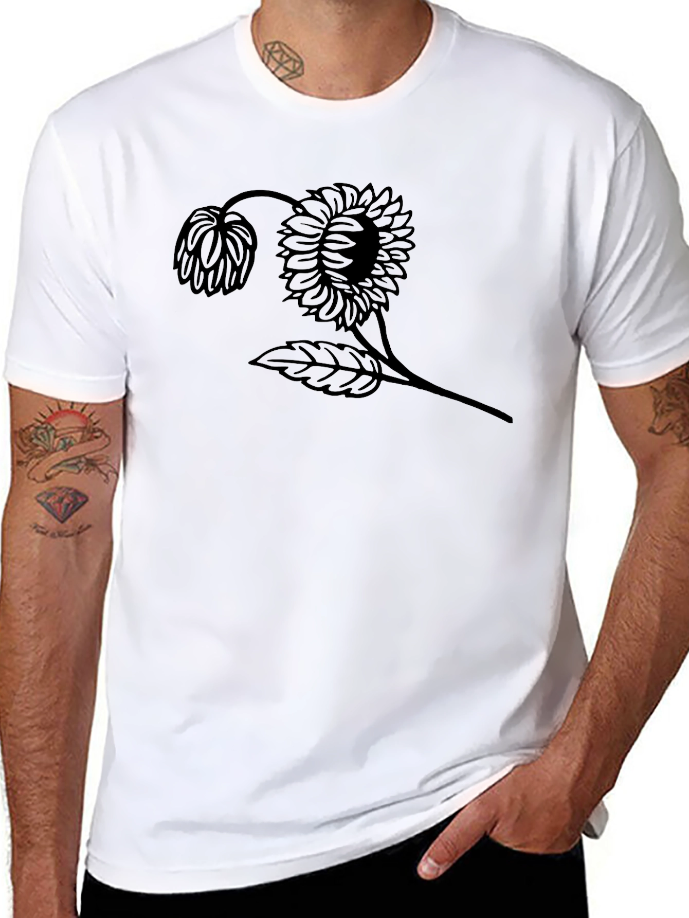 Black Graphic Tee - Sunflower Design