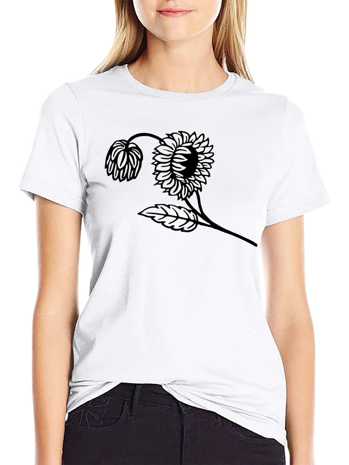 Black Graphic Tee - Sunflower Design