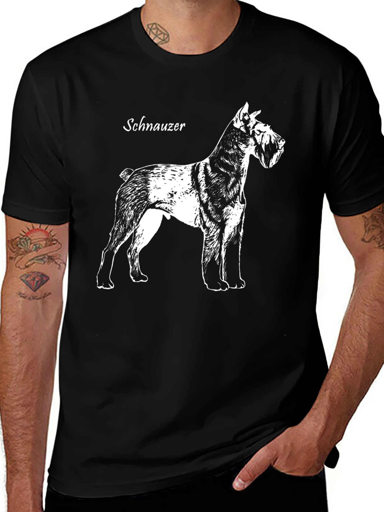 Schnauzer Dog Graphic Print Black T-Shirt