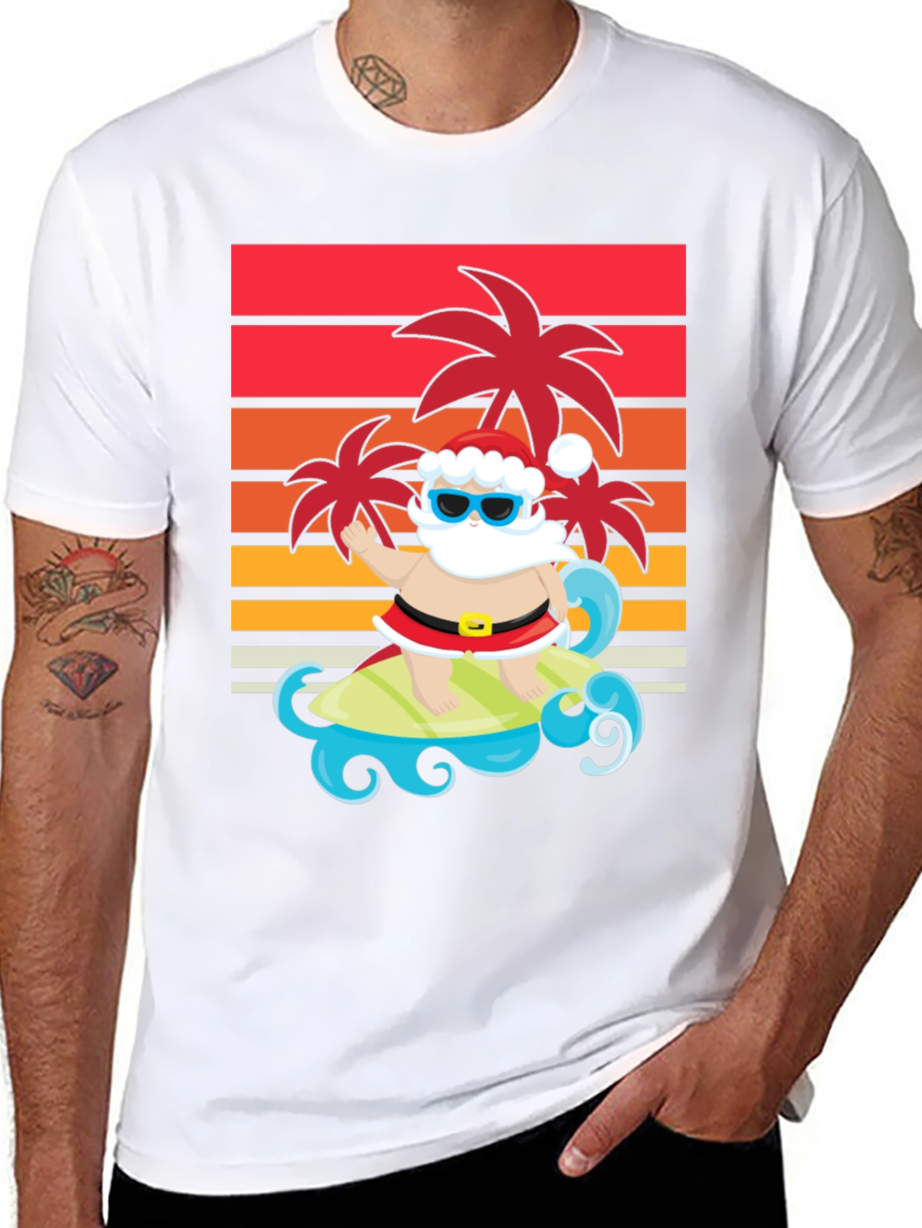 Surfing Santa Graphic Tee - Holiday Fun
