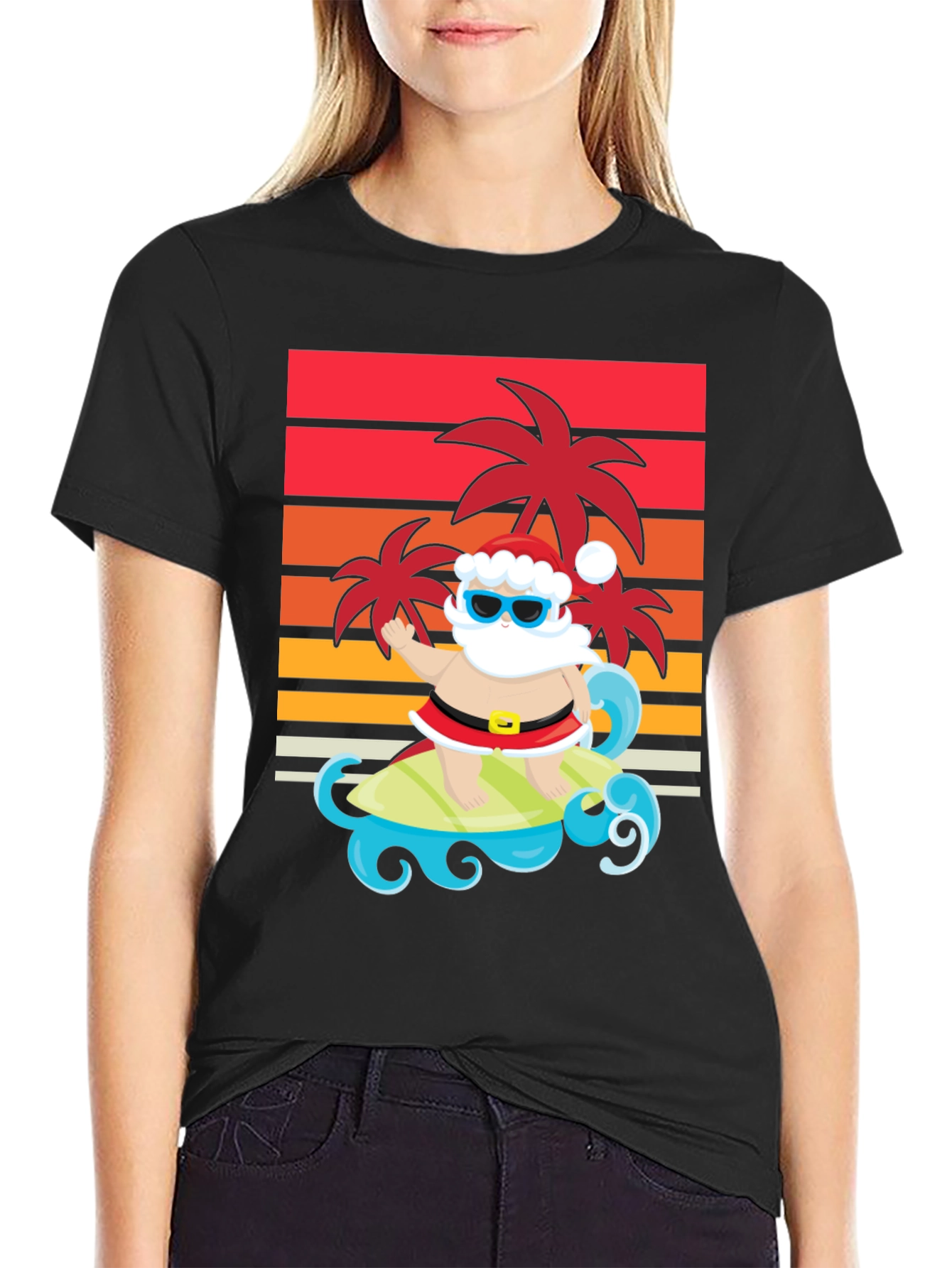 Surfing Santa Graphic Tee - Holiday Fun