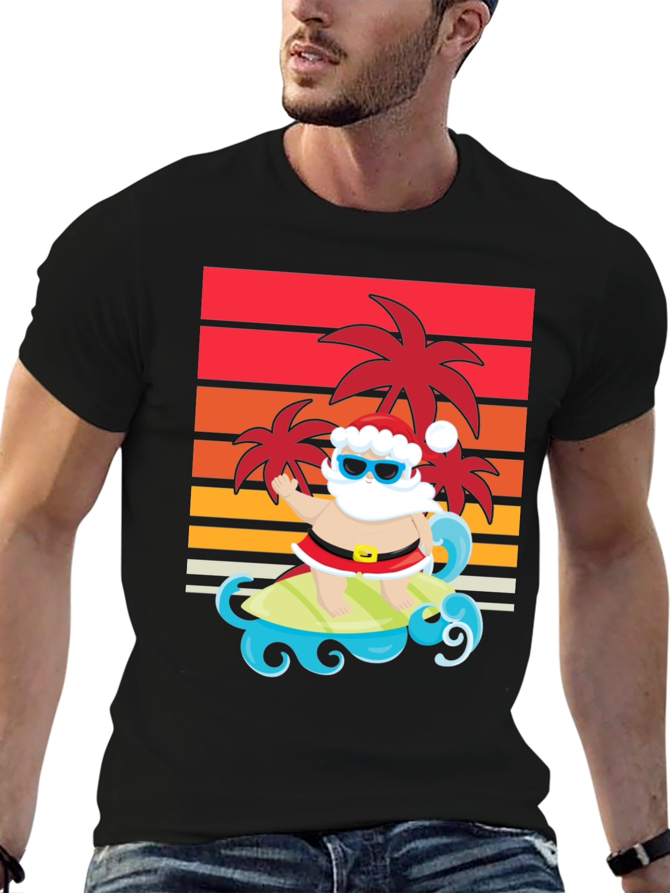 Surfing Santa Graphic Tee - Holiday Fun