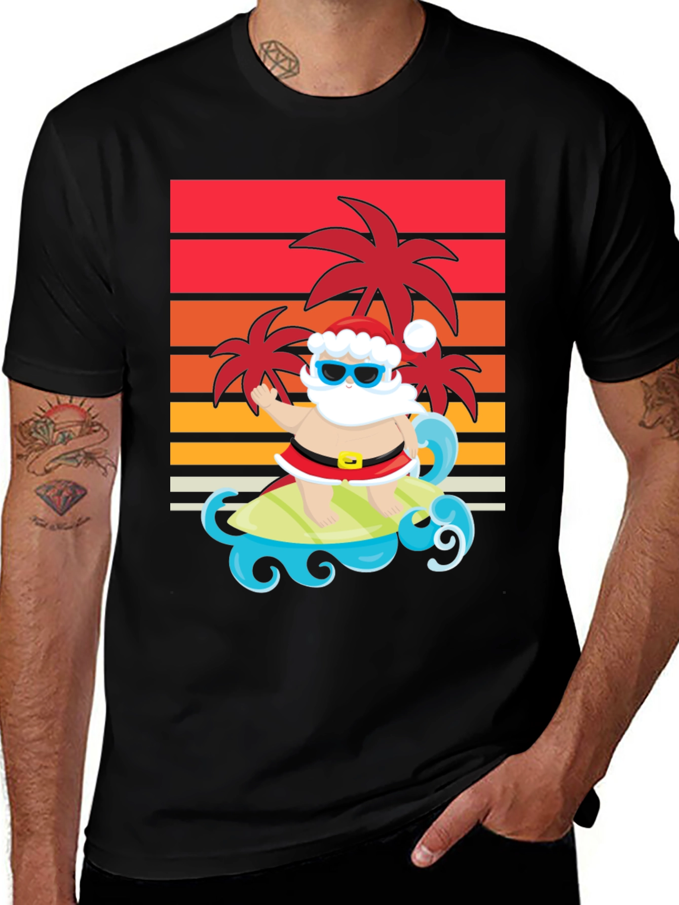 Surfing Santa Graphic Tee - Holiday Fun