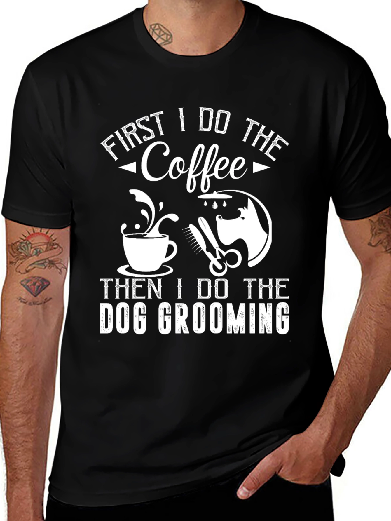 Coffee & Dog Grooming T-Shirt - Funny Gift!