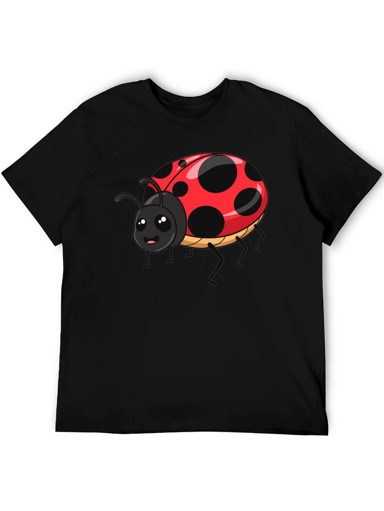 Cute Ladybug Graphic Tee - Black Cotton T-Shirt